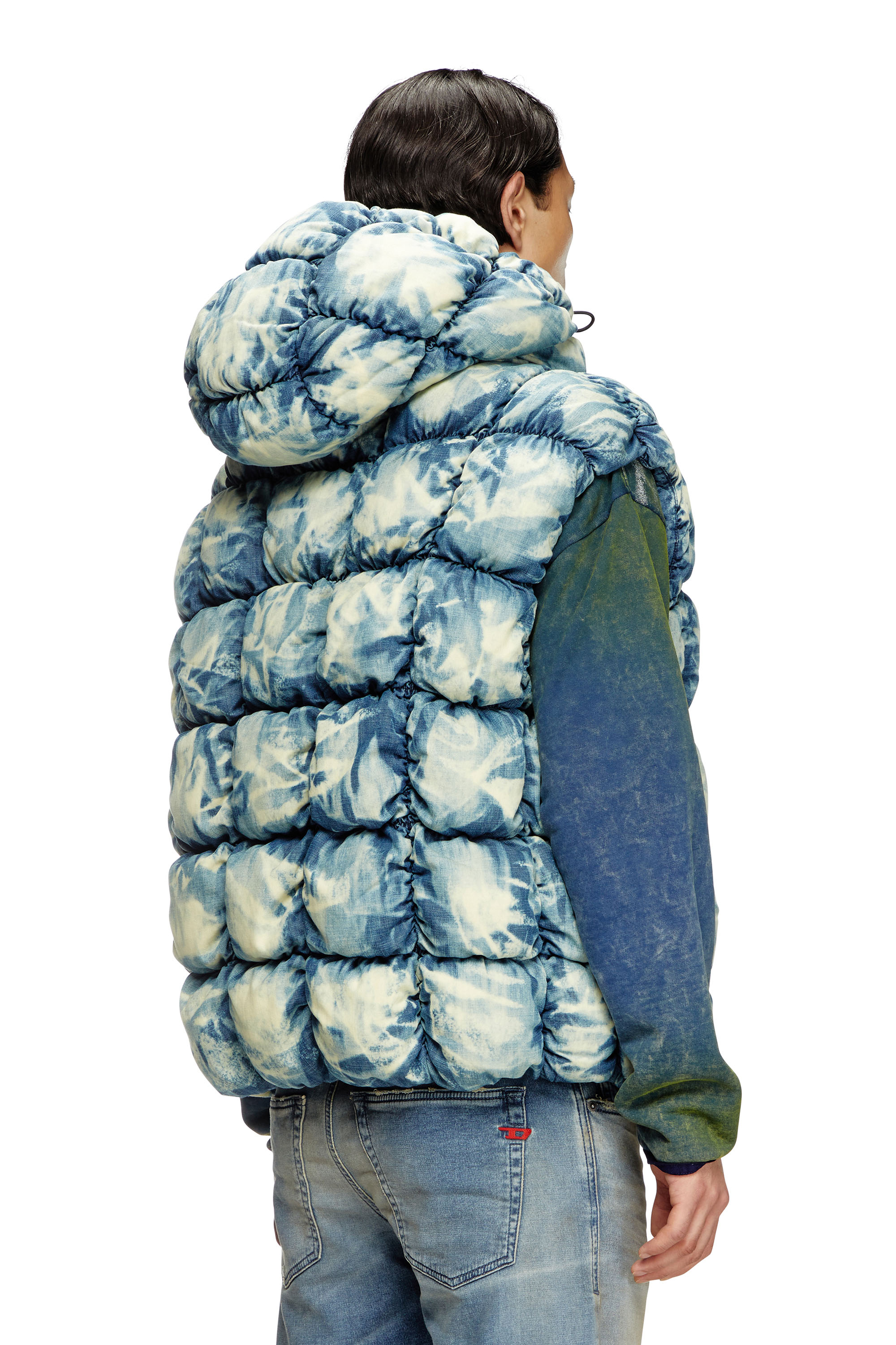 Diesel - W-THYS, Unisex's Tie-dyed denim puffer vest in Blue - 4