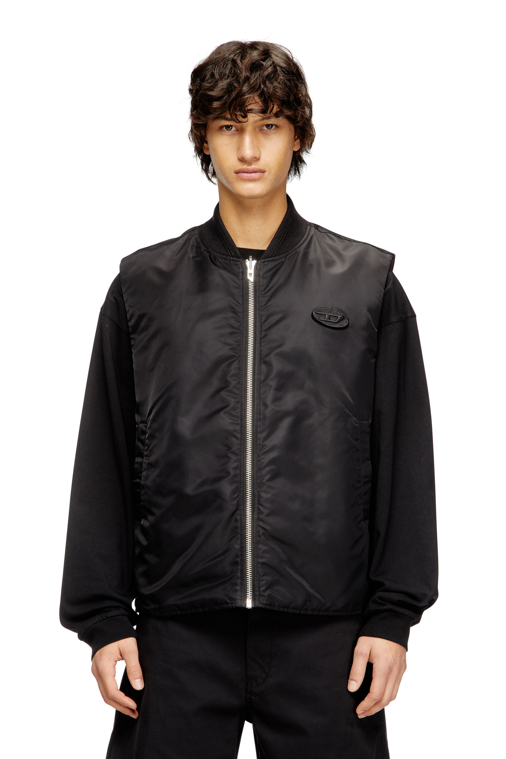 Diesel - W-TYPE-D1-SL, Chaleco acolchado de satén con bordado Oval D Hombre in Negro - 1