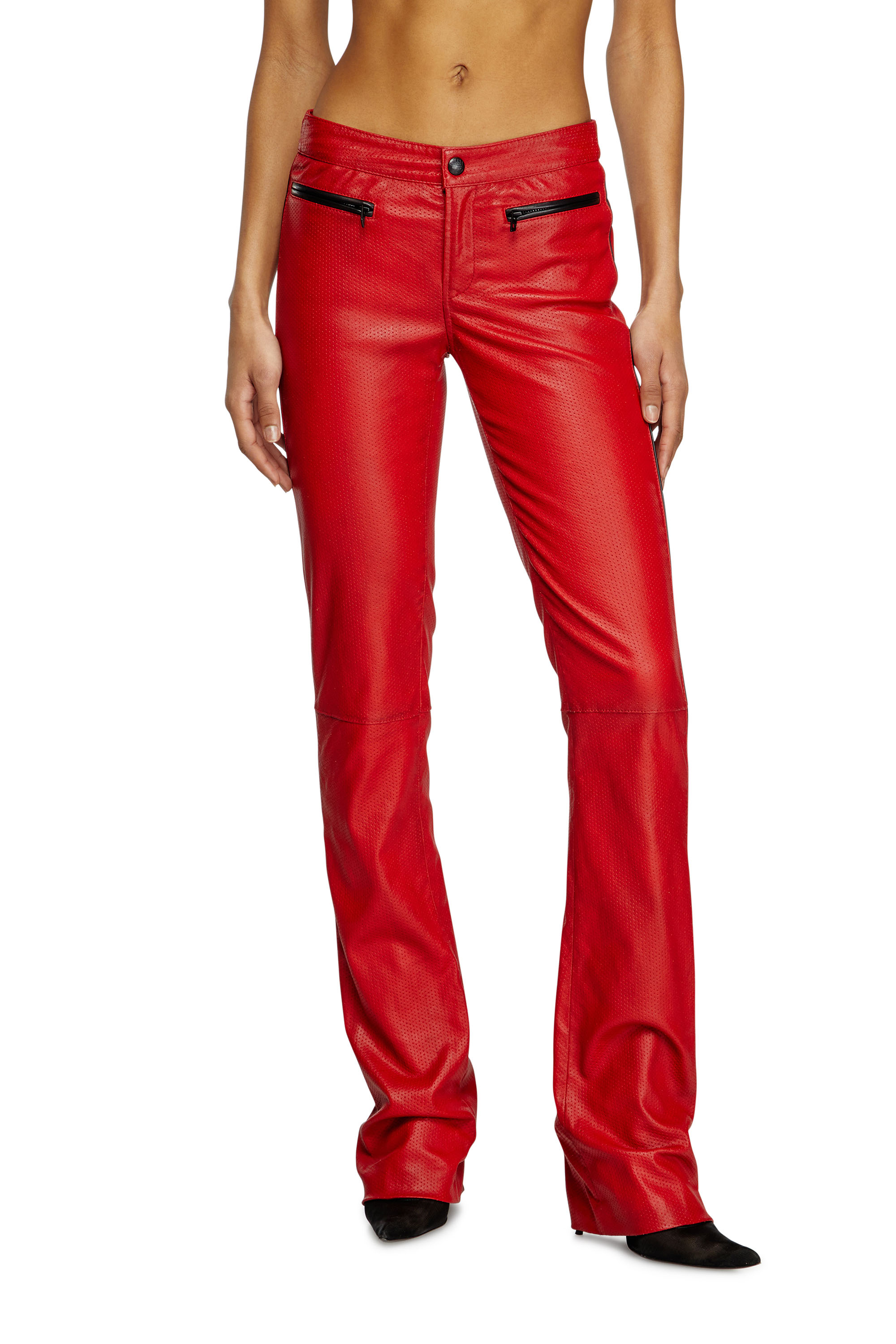 Diesel - L-INSEY, Pantalones de motorista de cuero elástico perforado Mujer in Rojo - 2