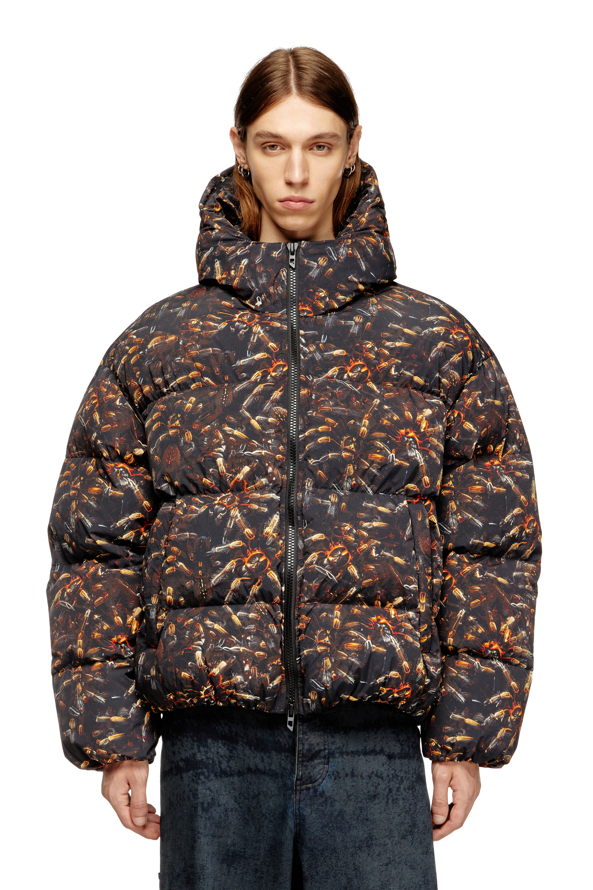 Diesel - W-SPIDER, Chaqueta de plumón con capucha con estampado de araña Hombre in Multicolor - 1