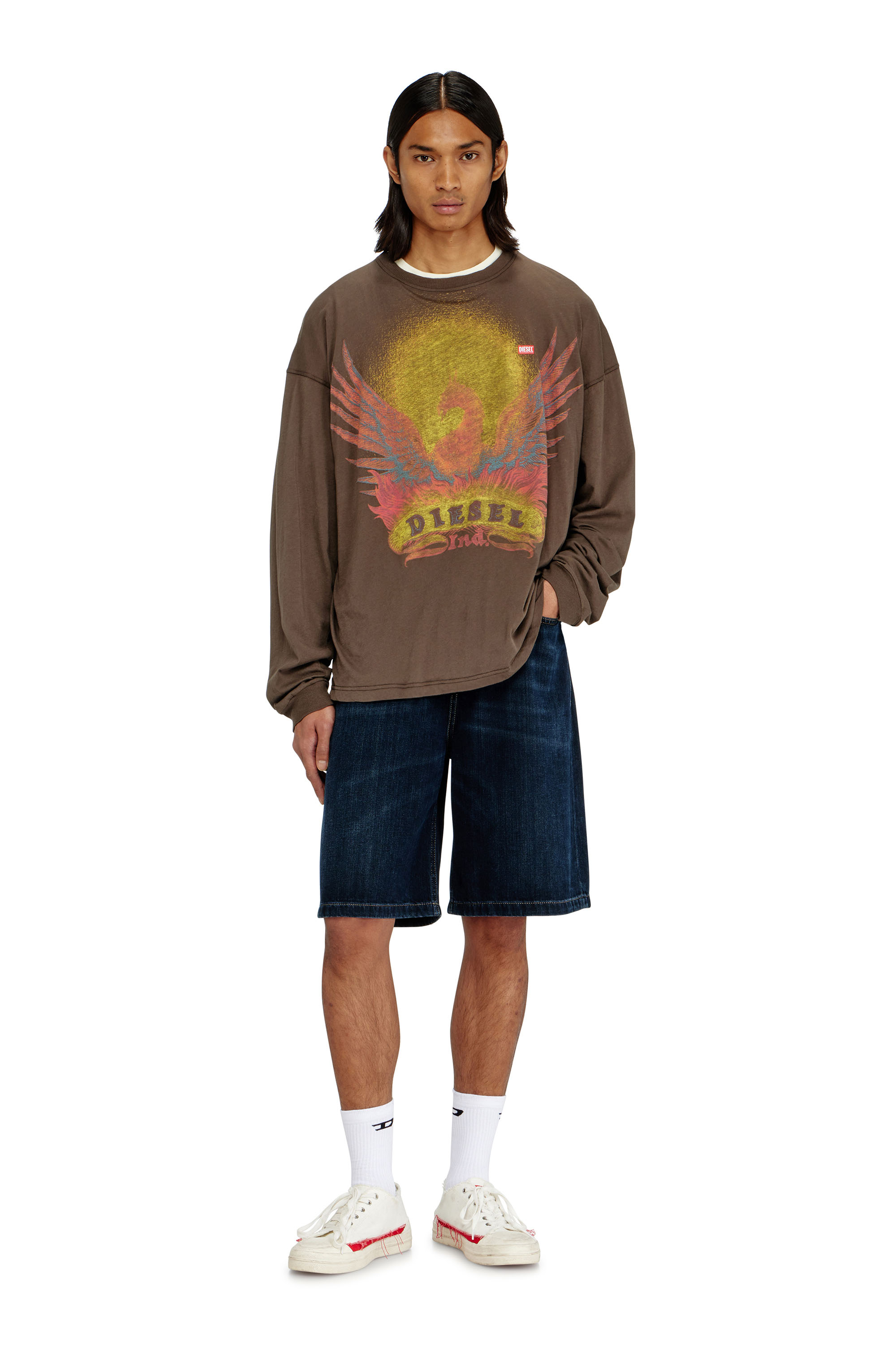 Diesel - T-BOXT-LS-AA1, Camiseta de manga larga con gr&aacute;fico de Phoenix Hombre in Marr&oacute;n - 1