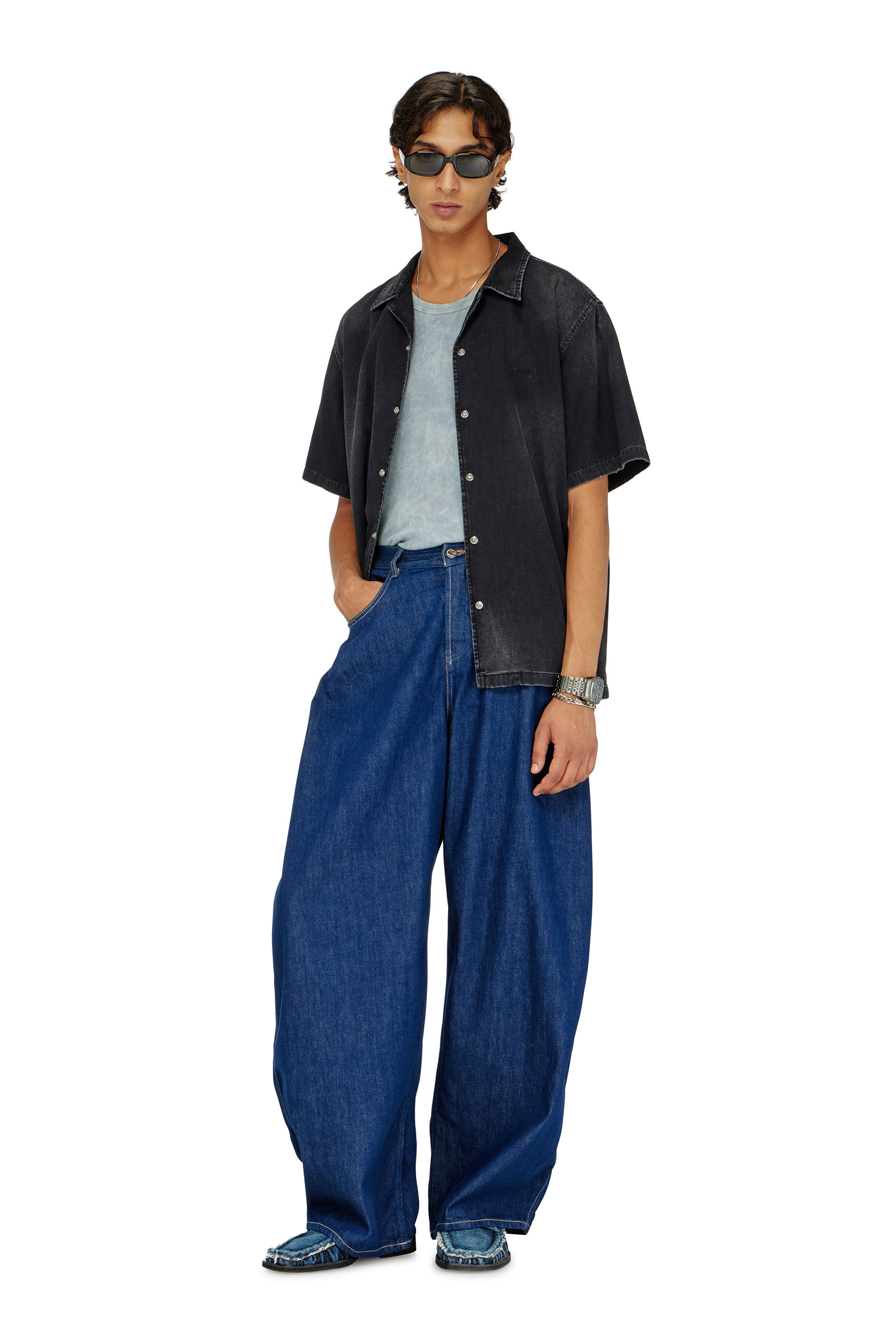 Diesel - D-NABIL-D, Camisa vaquera de manga corta Hombre in Negro - 2