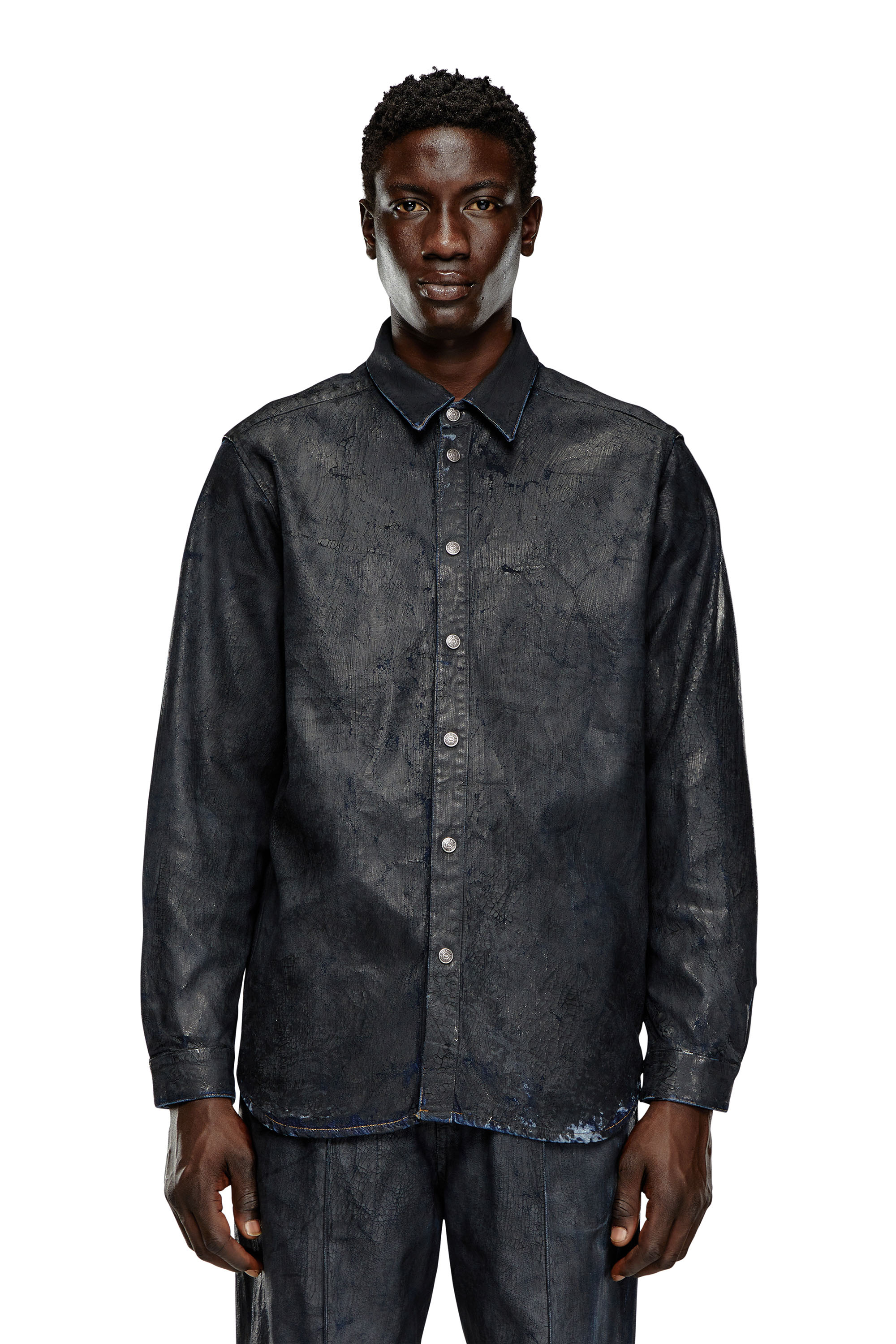 Diesel - D-SIMPLY-FSE, Camisa de denim con recubrimiento craquelado Hombre in Negro - 3