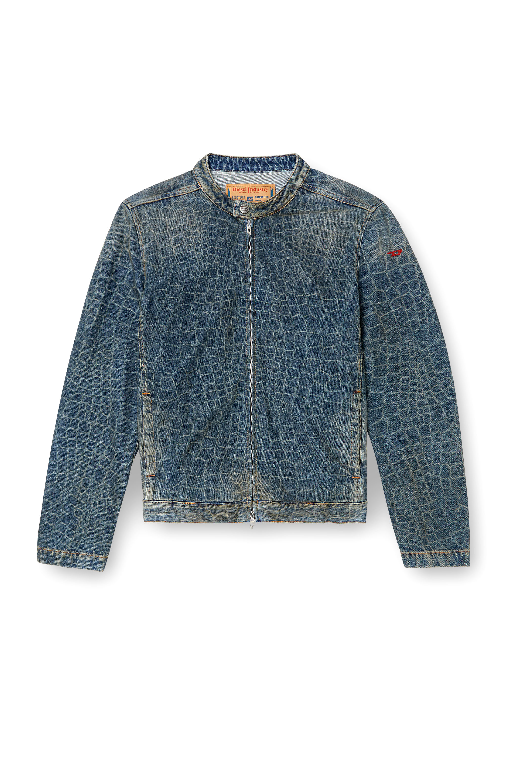 Diesel - CL-D-GLORY-SNAKE, Chaqueta motera en denim con estampado de serpiente Hombre in Azul marino - 3