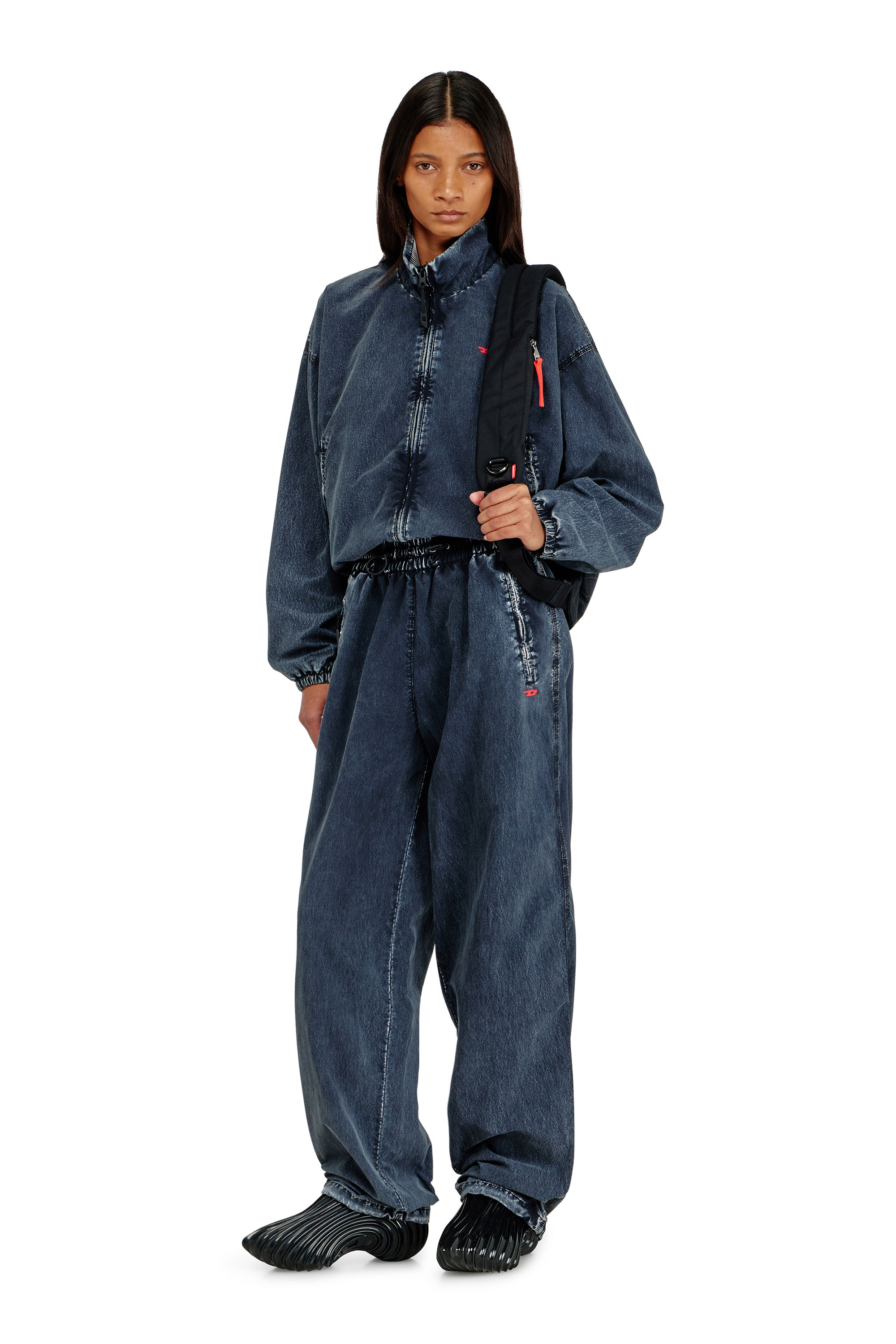Diesel - P-APYRI, Acid-wash track pants en nylon taslan Mujer in Azul marino - 1