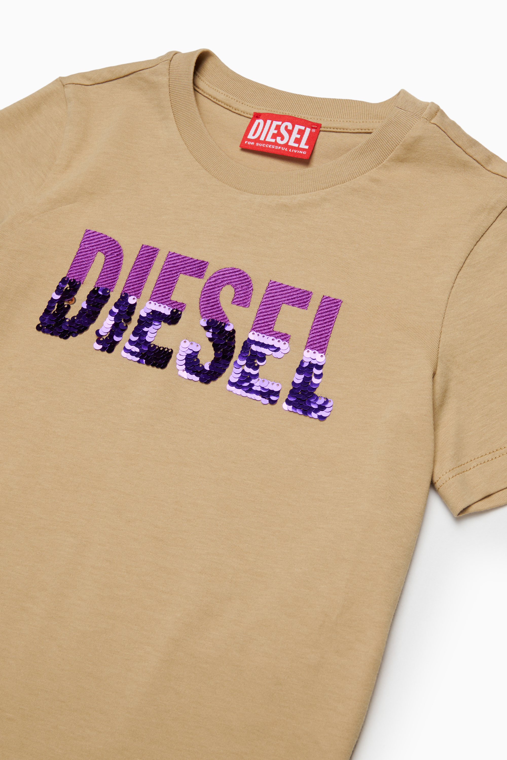 Diesel - TPALLY, Camiseta de algod&oacute;n con logo de lentejuelas Mujer in Marr&oacute;n - 3
