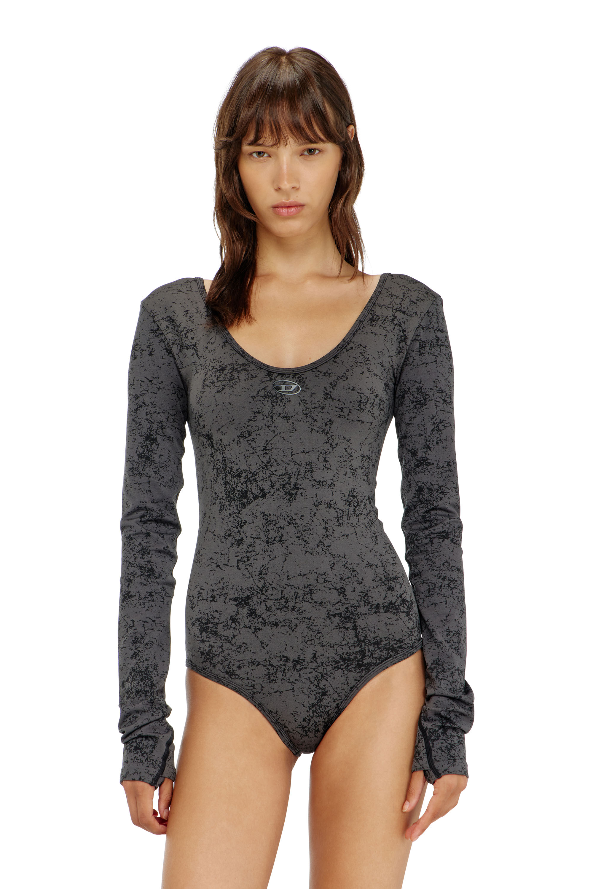 Diesel - IONNA-UTLT, Body de espalda abierta con print utilitario Mujer in Negro - 1