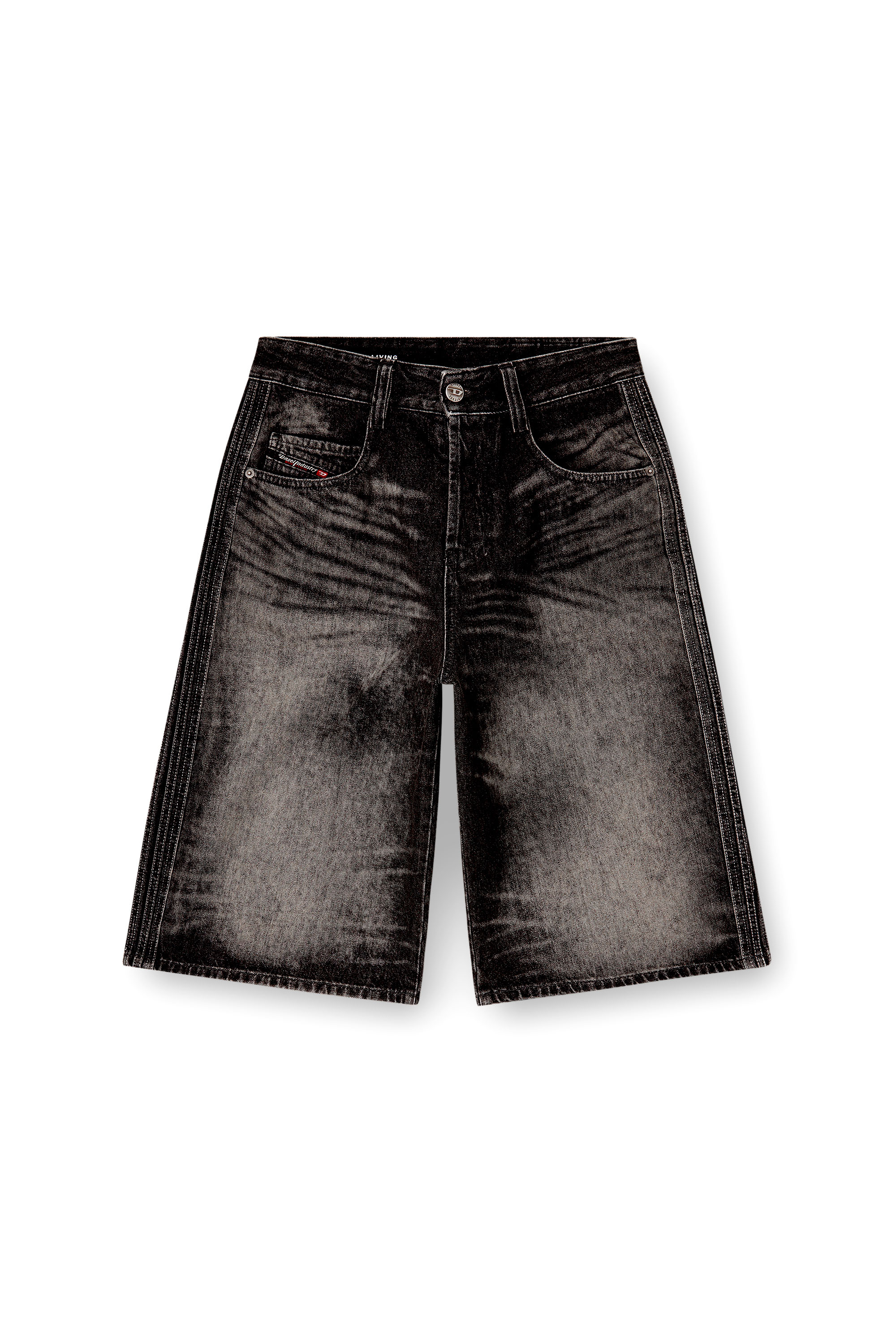 Diesel - D-ENIM-M-SHORT-S, Bermudas largas en denim de algod&oacute;n y c&aacute;&ntilde;amo tratado Unisex in Negro - 3
