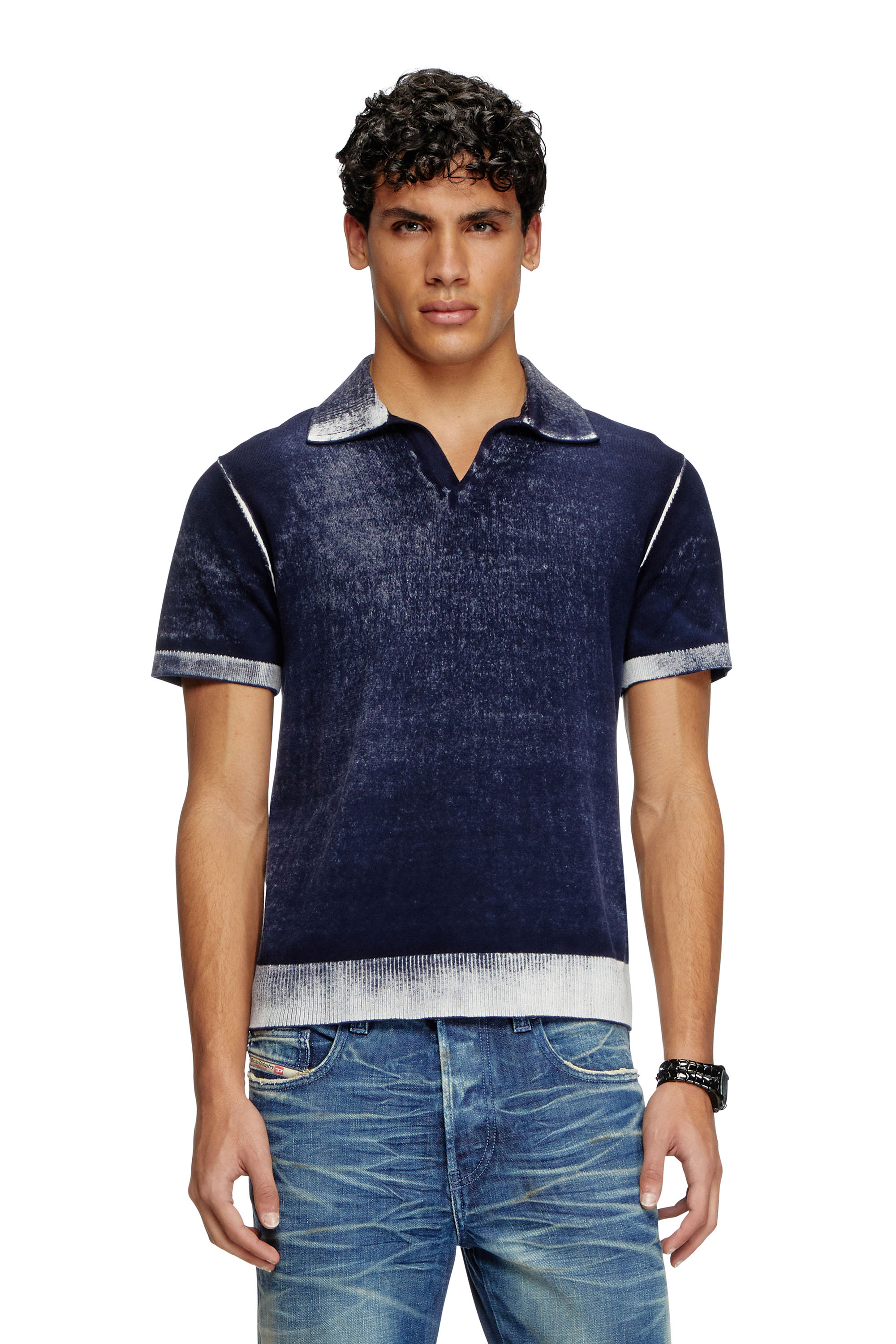 Diesel - K-LORENZO-SS, Jersey de manga corta con cuello polo y estampado invertido Hombre in Azul marino - 1