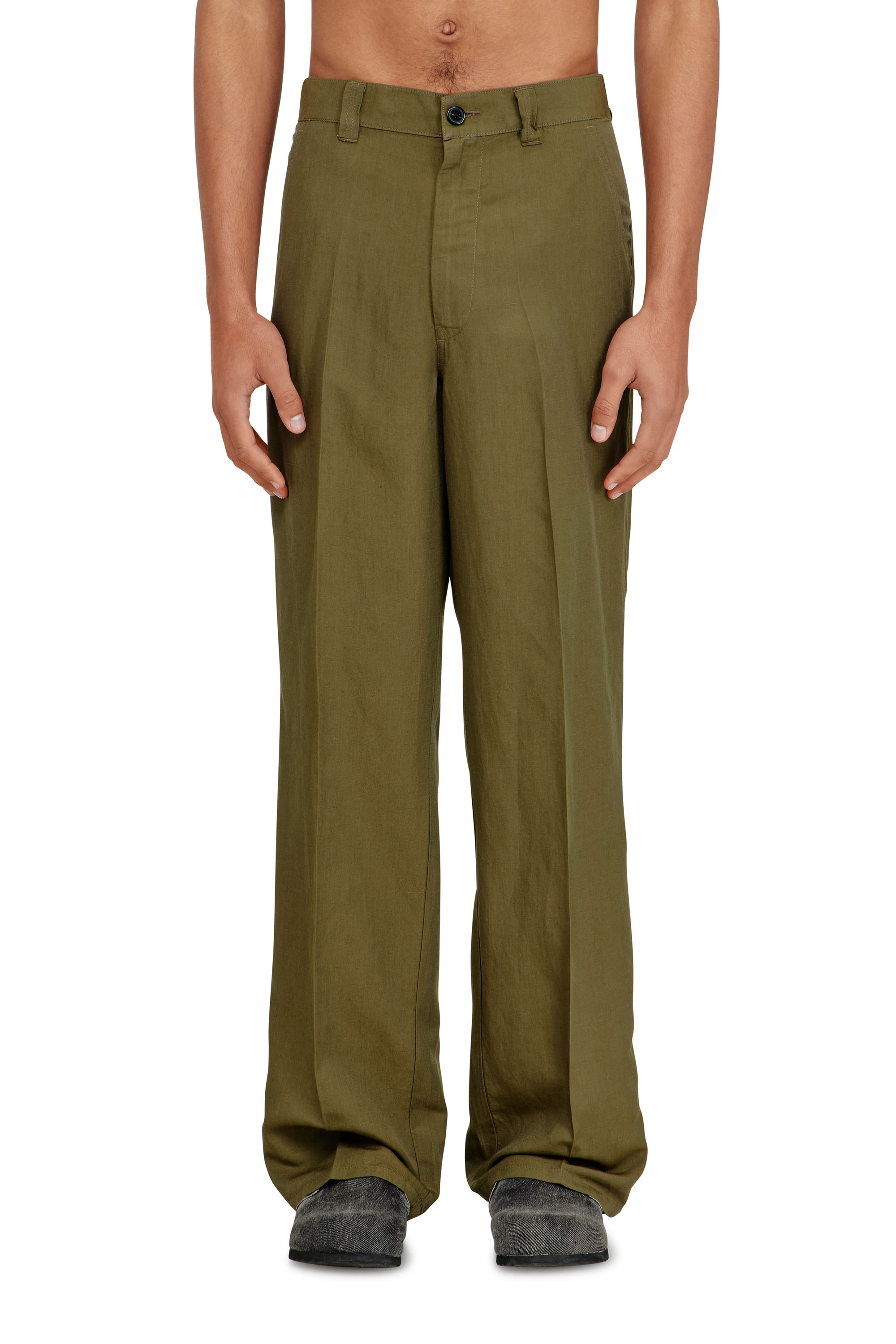 Diesel - P-HANT-CHINO-PGBS, Pantalones de mezcla de lino con pierna ancha Hombre in Verde - 3