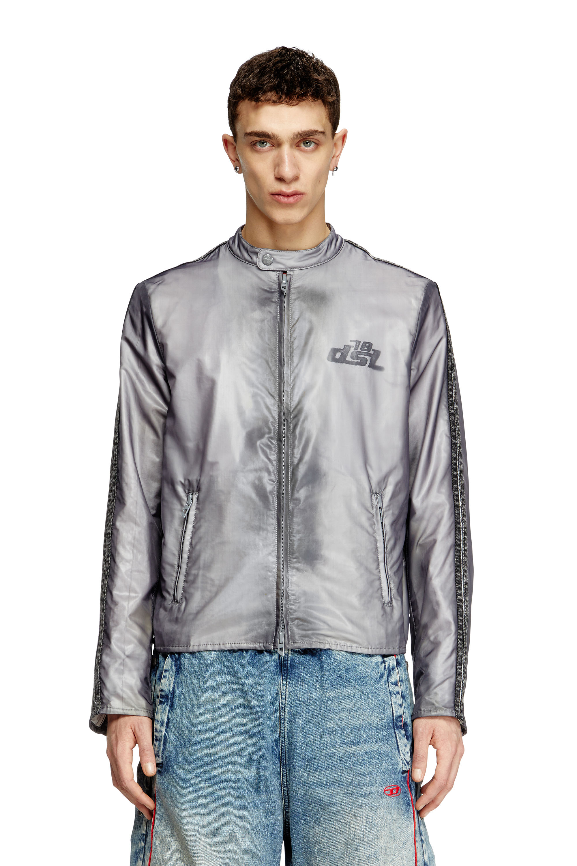 Diesel - J-POP, Chaqueta de motorista con efecto transparente Hombre in Gris - 1