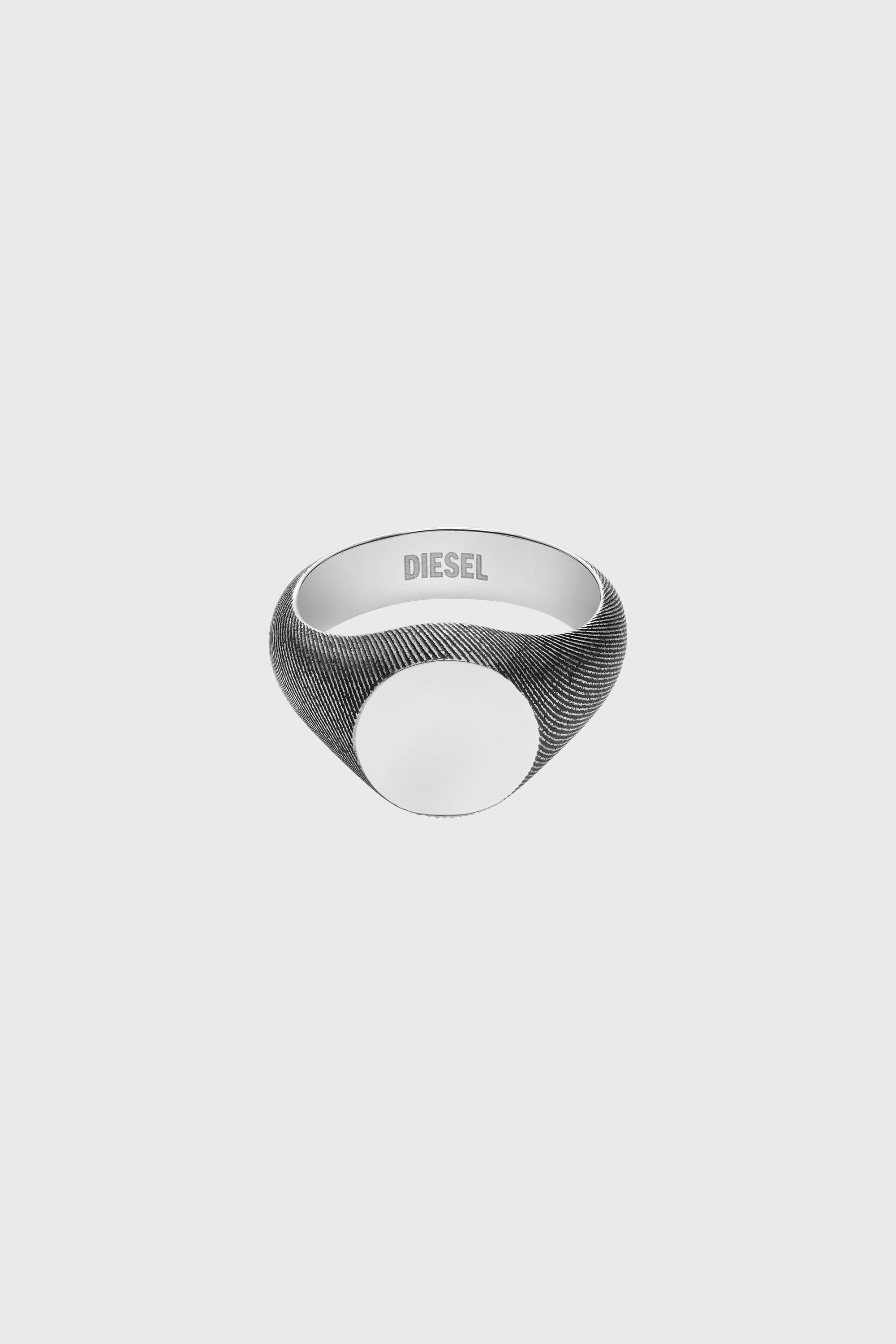 Diesel - DX1736040, Anillo sello de acero inoxidable con textura denim Unisex in Plateado - 2