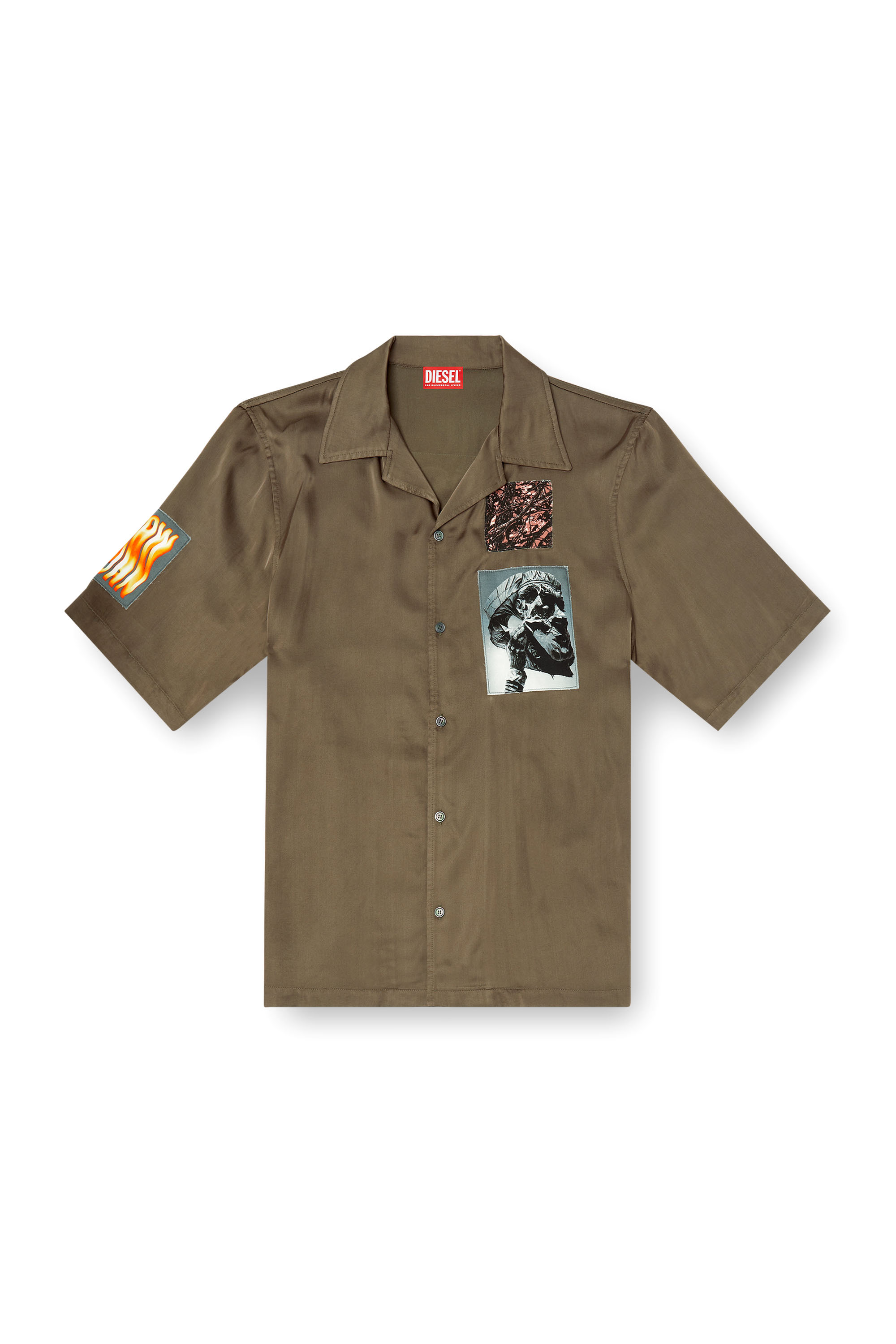 Diesel - S-DAXHE, Camisa de satén de manga corta con parches Hombre in Verde - 3