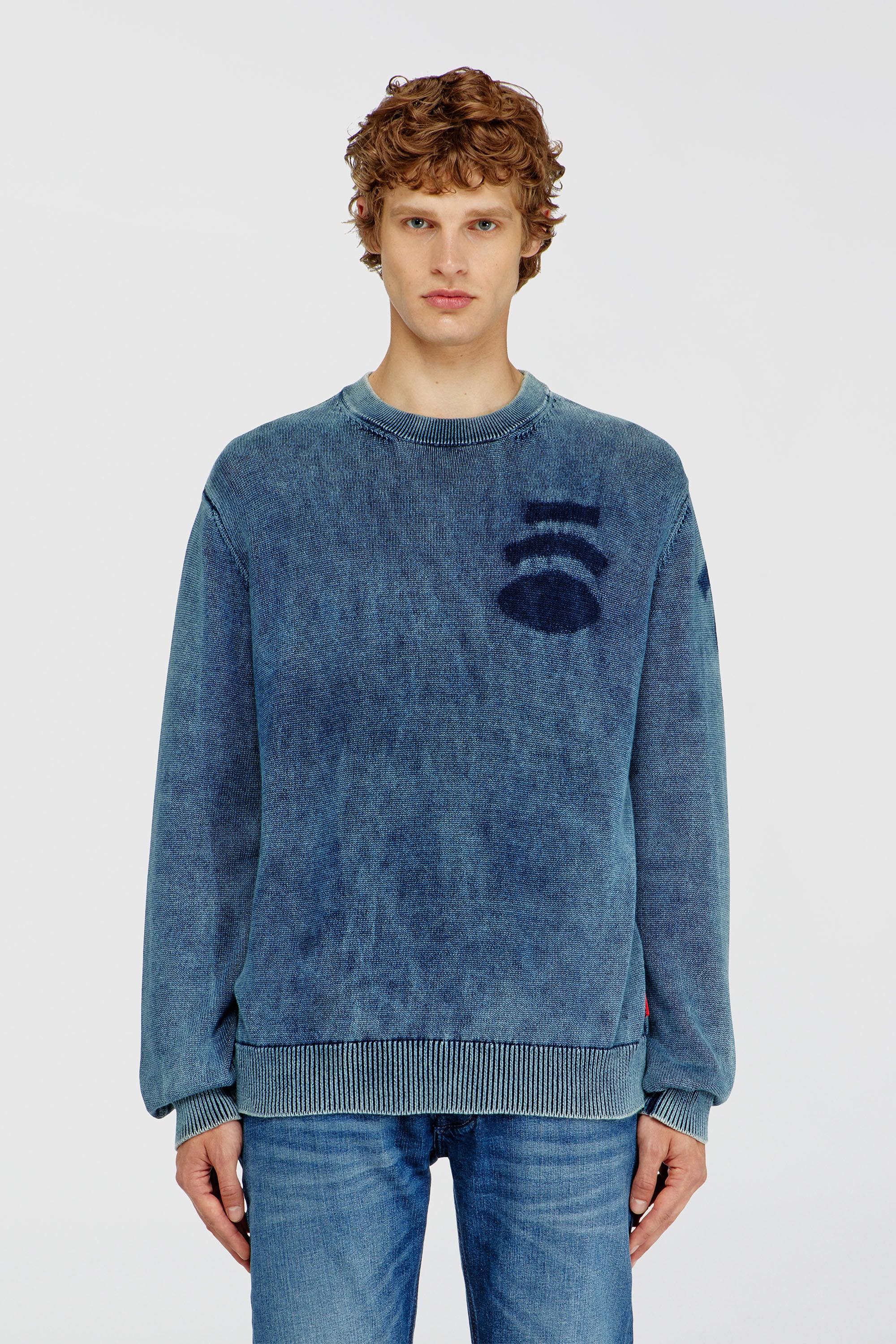 Diesel - K-PERNE, Jersey efecto denim con detalles de patch Hombre in Azul marino - 1
