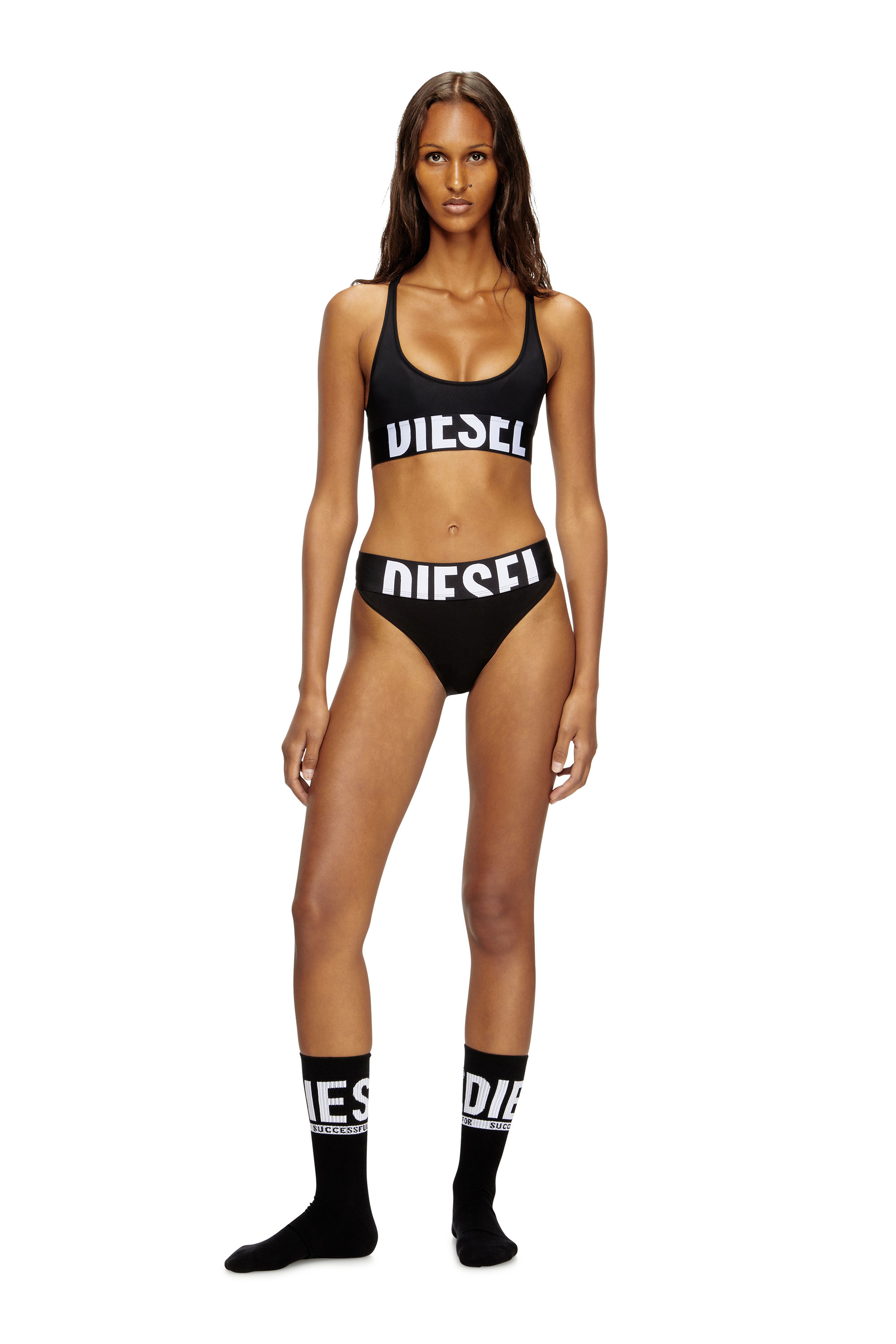 Diesel - ALLISON-D-POP, Sujetador deportivo de microfibra con logotipo recortado Mujer in Negro - 2