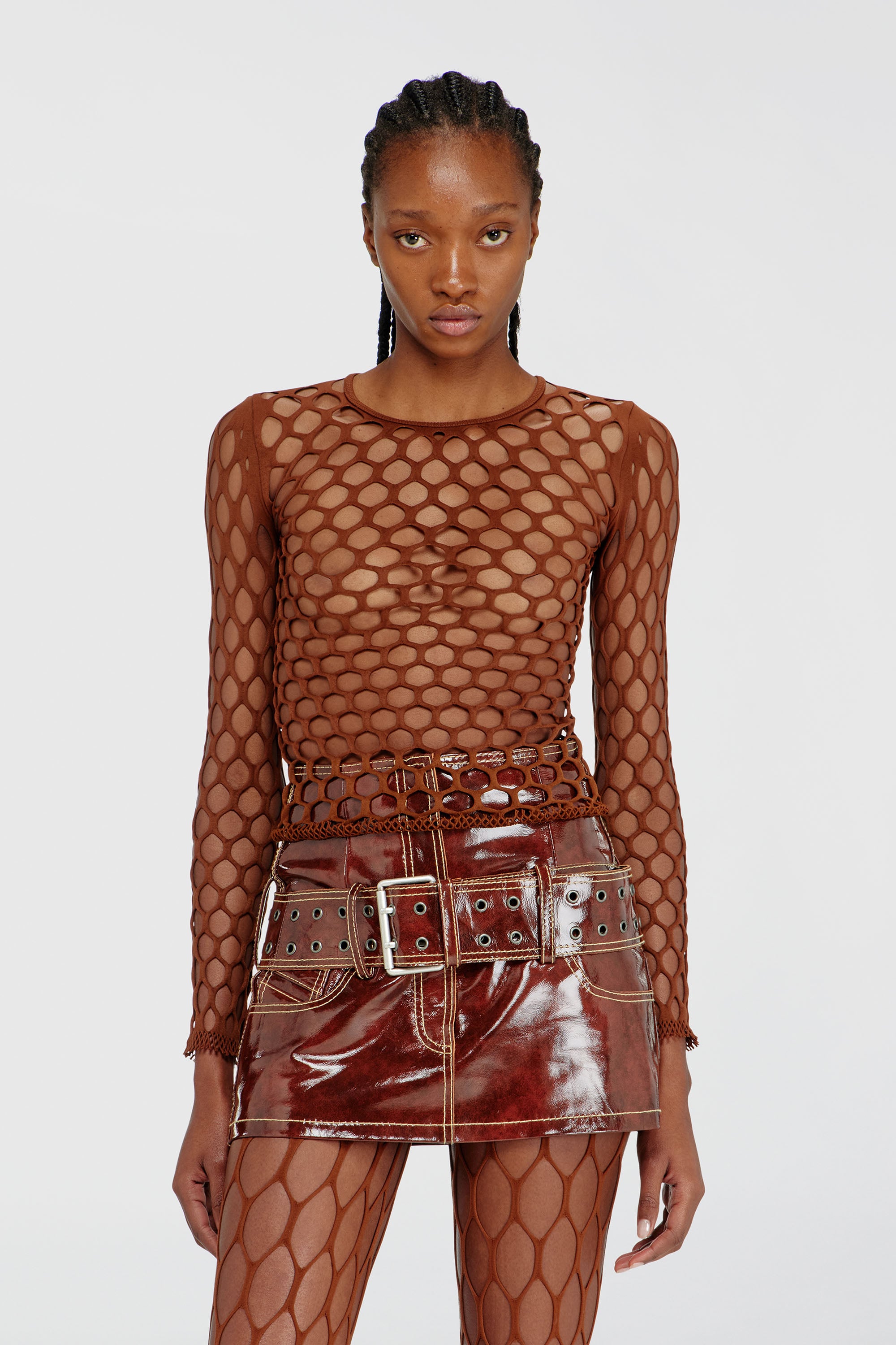 Diesel - M-ZANDA, Top de punto de malla el&aacute;stica Mujer in Marr&oacute;n - 1
