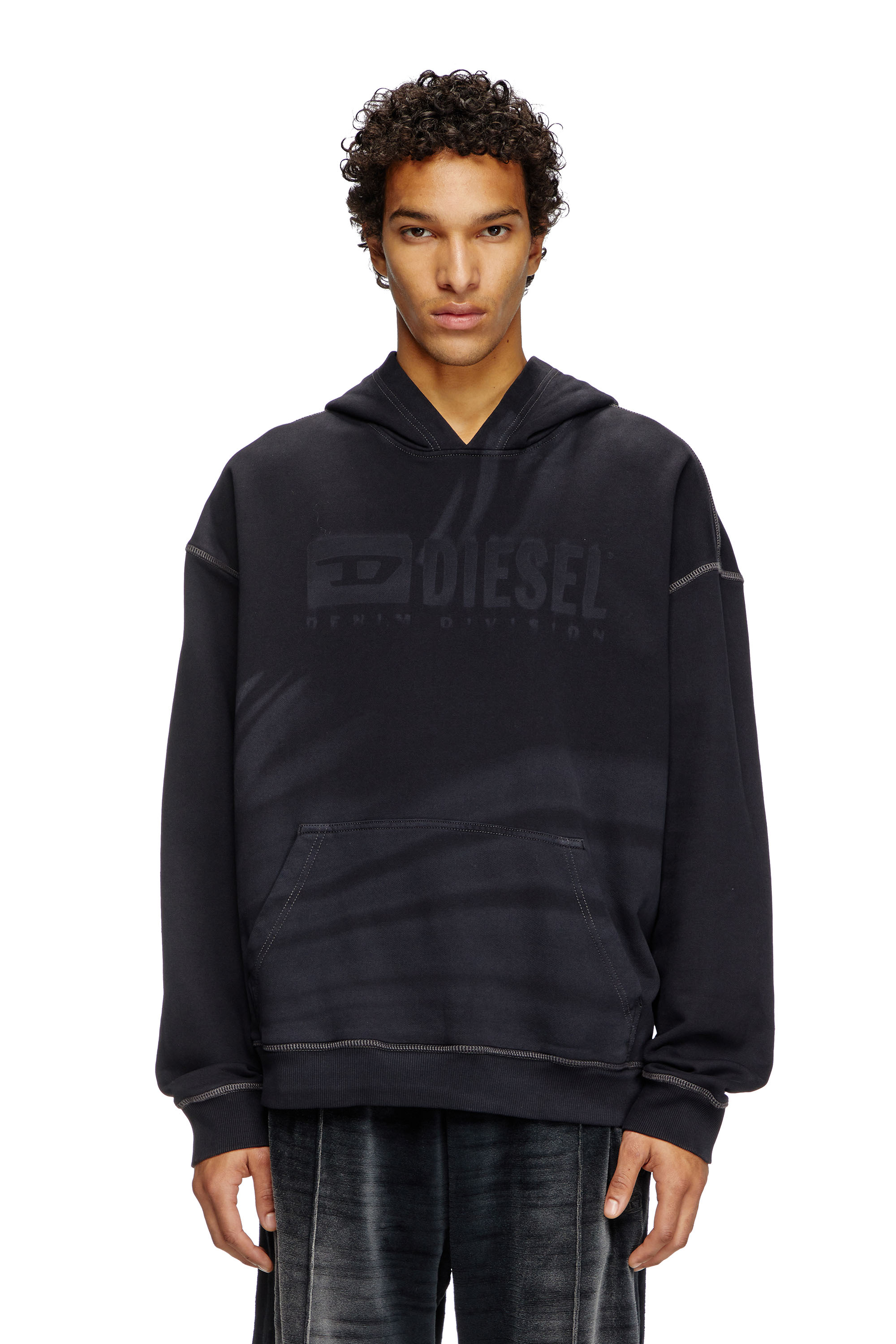 Diesel - S-BOXT-HOOD-R9, Sudadera con capucha con el logotipo desteñido con láser Hombre in Negro - 1