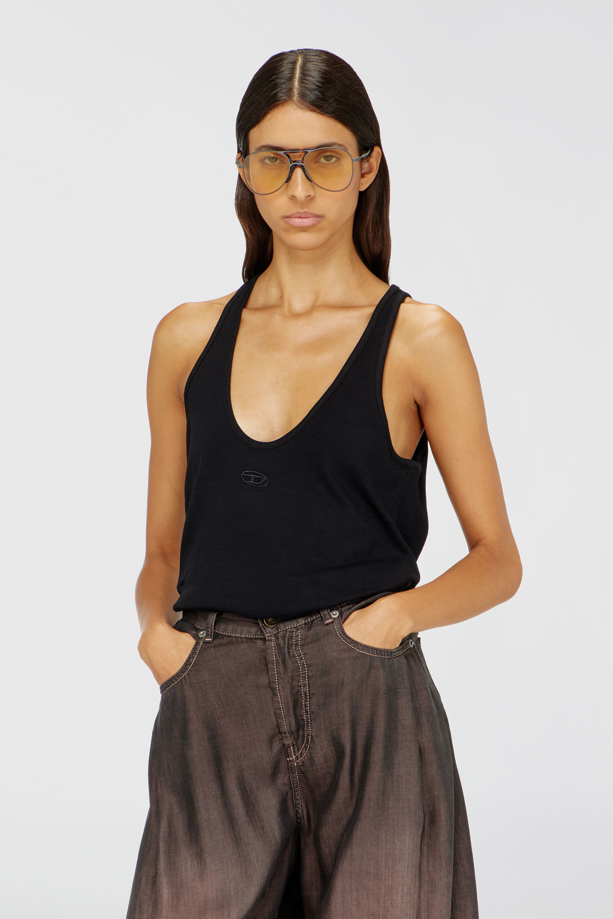 Diesel - T-IPSYA-LKDS, Camiseta con tirantes de canal&eacute; con Oval D Mujer in Negro - 1