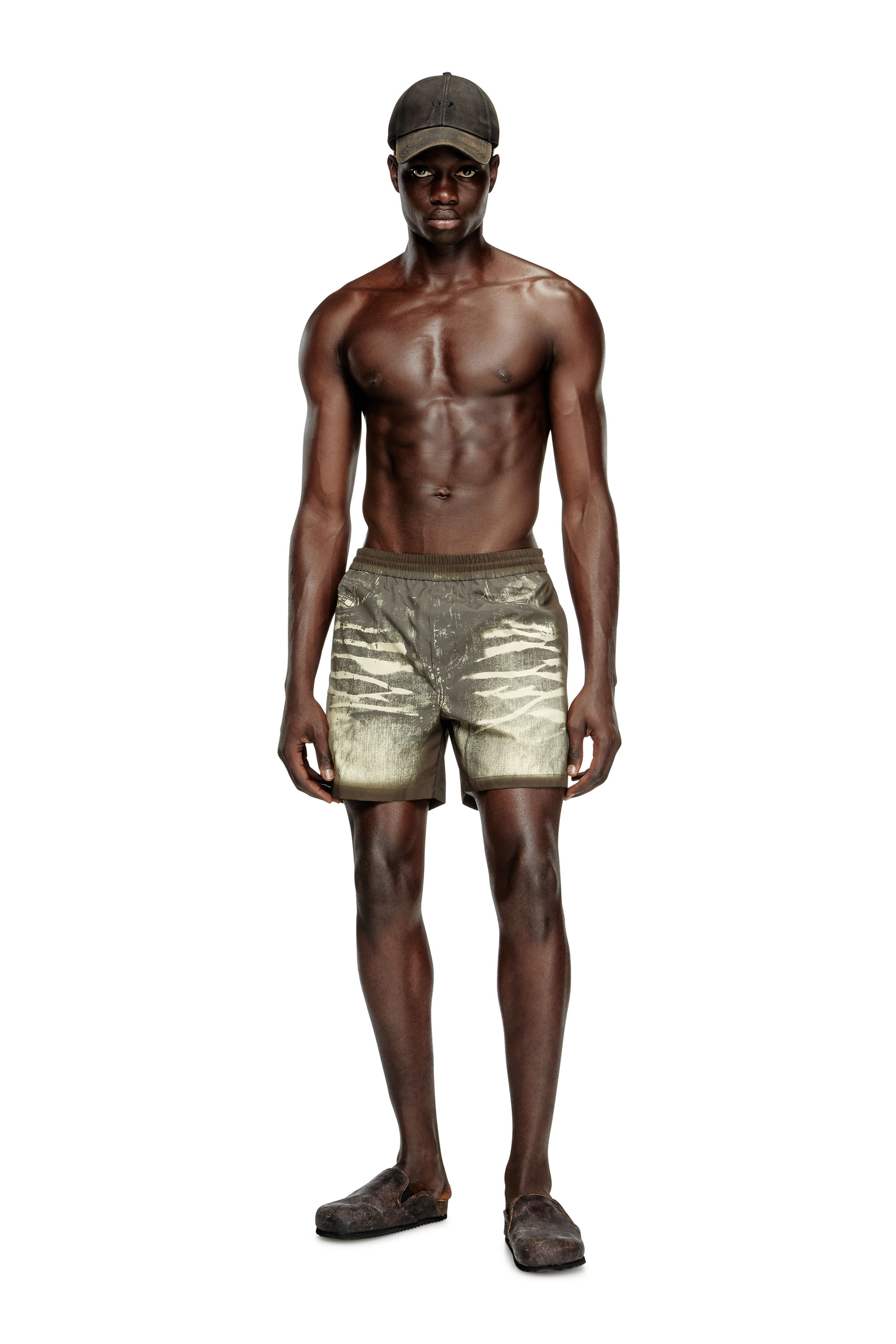 Diesel - RIO-41-DNM, Shorts de baño de longitud media con estampado vaquero Hombre in Marrón - 1