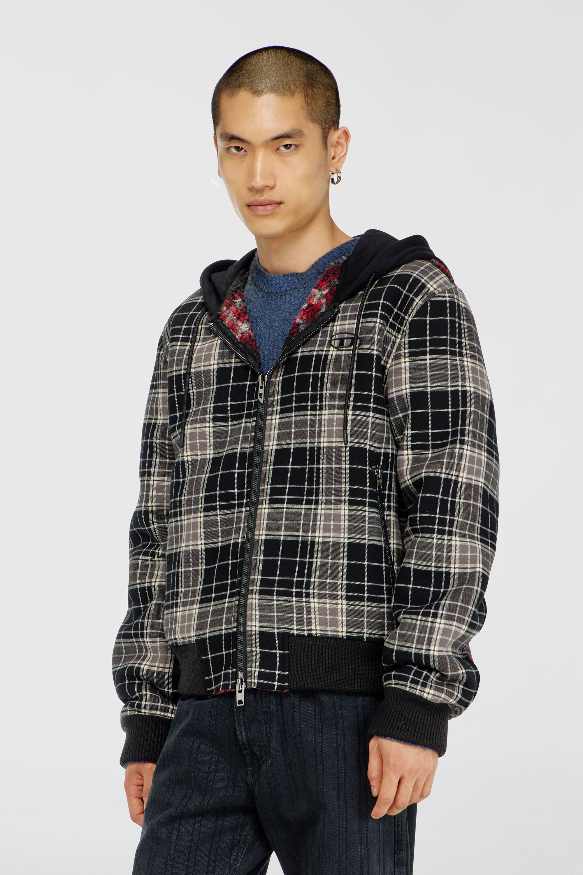Diesel - W-KUNST, Chaqueta bomber de franela a cuadros con interior teddy Hombre in Multicolor - 1