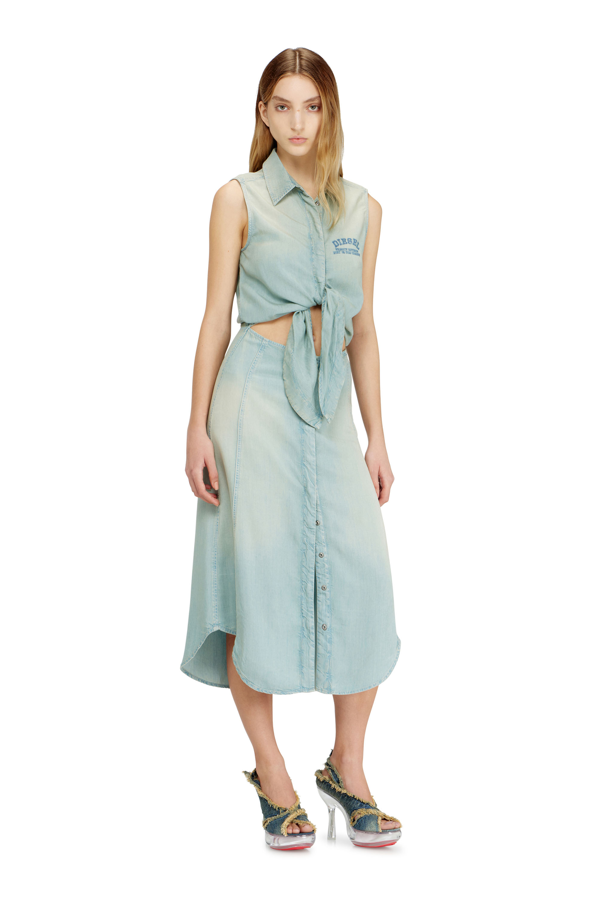 Diesel - DE-SUSY-S, Vestido midi de denim fluido con efecto suciedad Mujer in ToBeDefined - 2