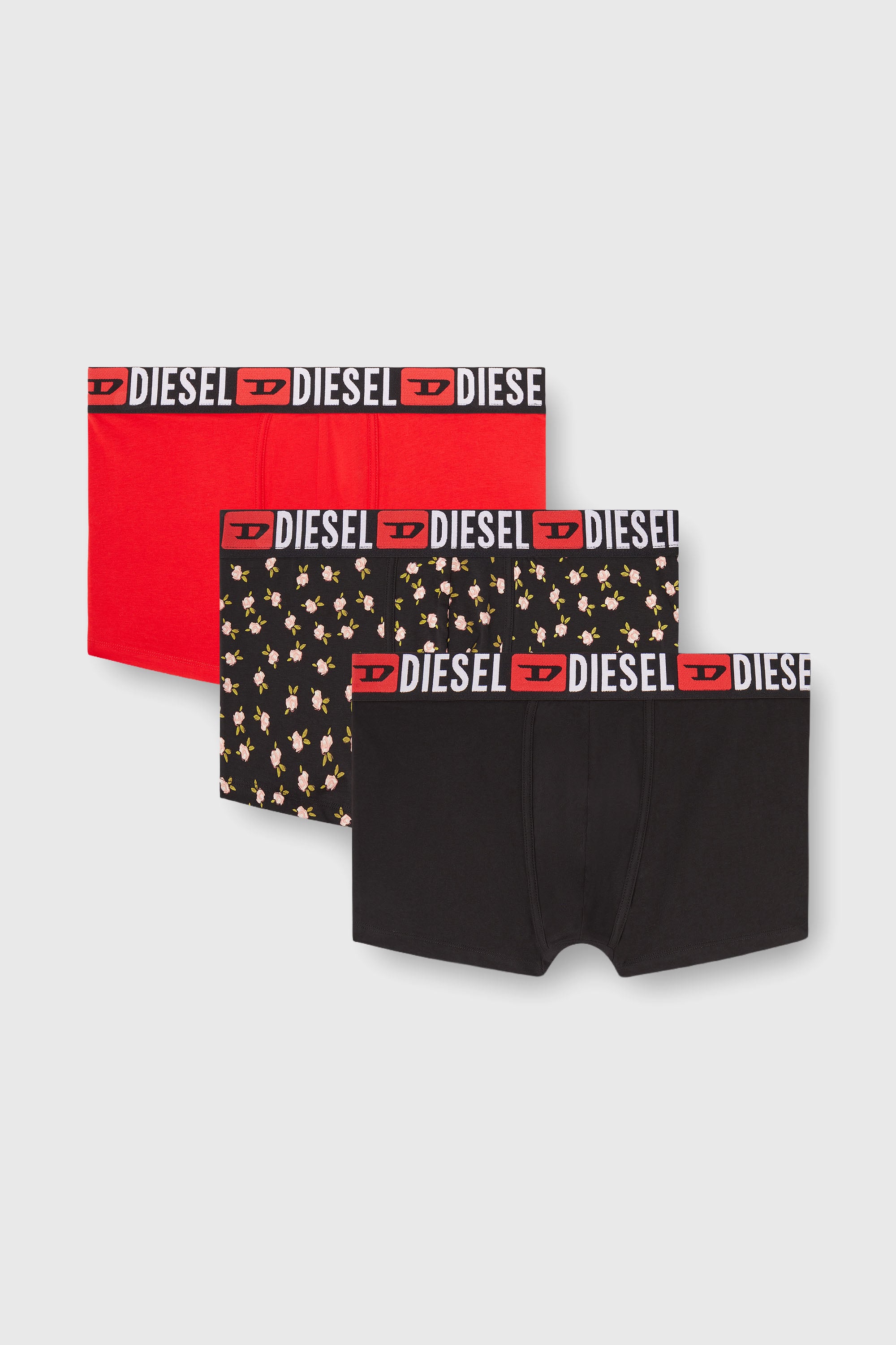 Diesel - UMBX-DAMIENTHREEPACK, Paquete de tres b&oacute;xers de algod&oacute;n stretch con estampado floral Hombre in Negro - 1