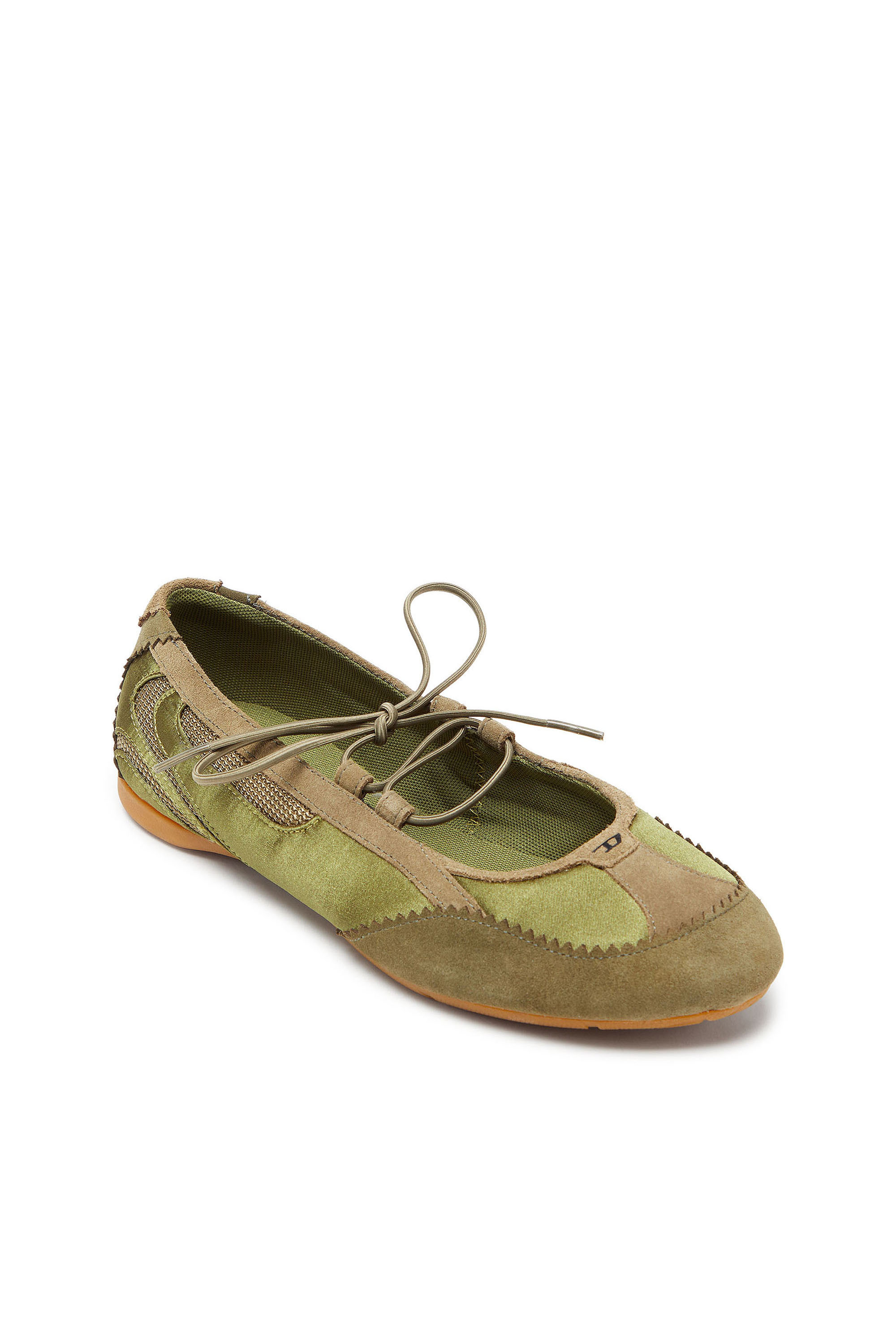 Diesel - D-MILE BALLERINA LACE UP II W, D-Mile - Bailarinas con cordones en piel y malla Mujer in Verde - 6