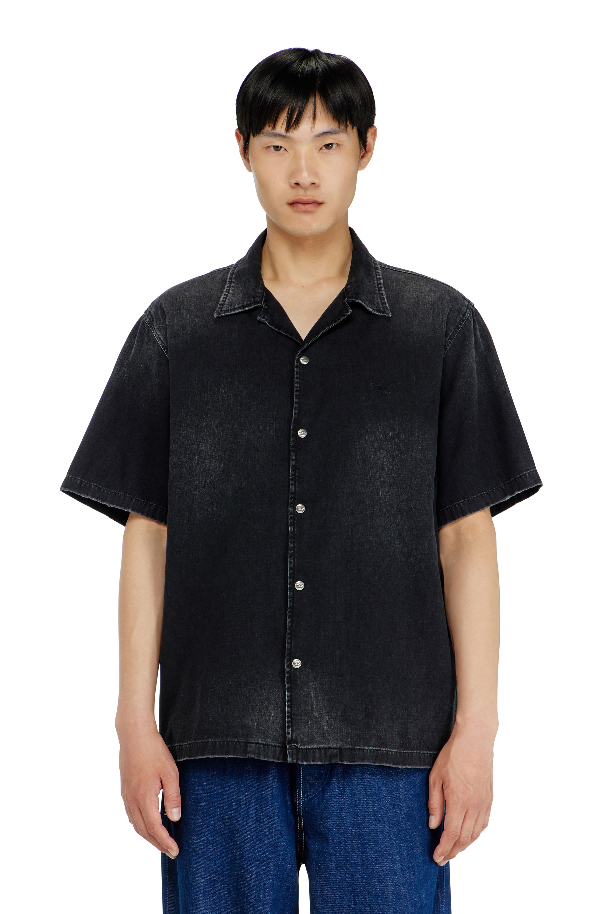 Diesel - D-NABIL-D, Camisa vaquera de manga corta Hombre in Negro - 1