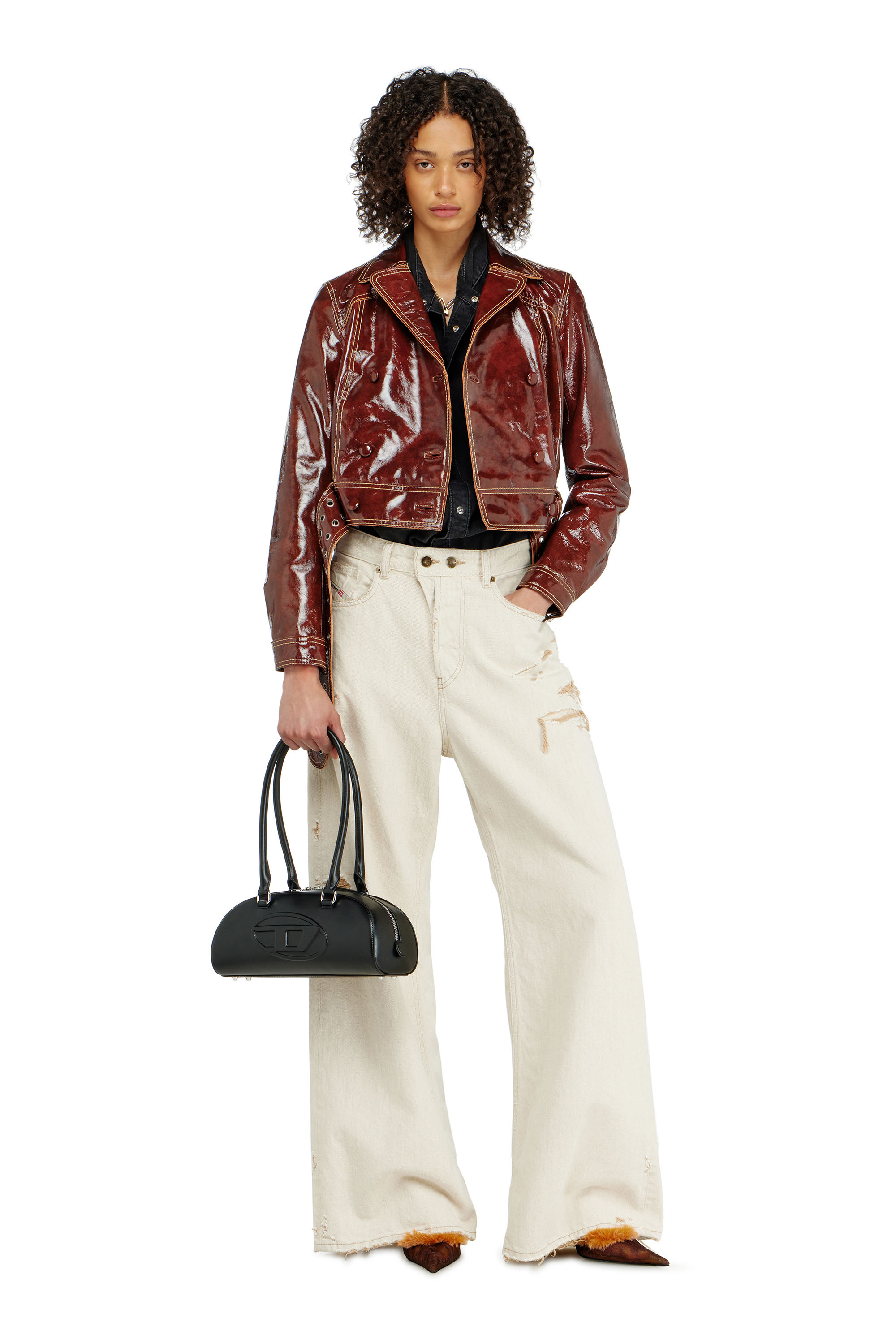 Diesel - L-EGEND, Chaqueta de charol con cintur&oacute;n ancho Mujer in ToBeDefined - 1