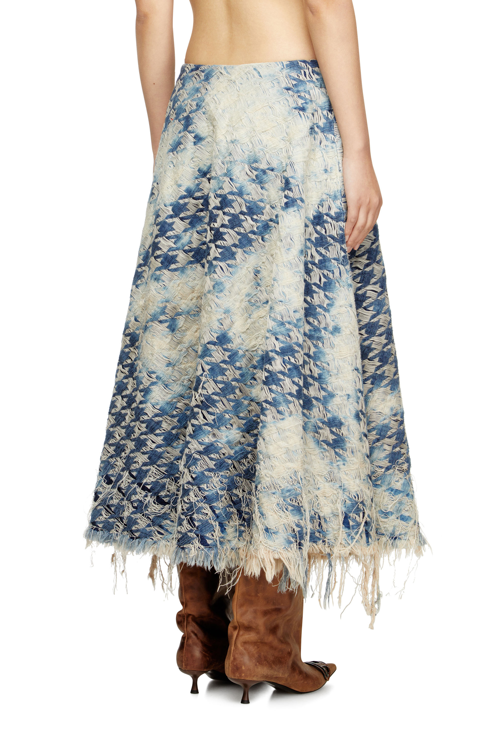 Diesel - DE-ANNET-FSH1, Falda midi en tejido denim con tejido de pata de gallo Mujer in Azul marino - 4