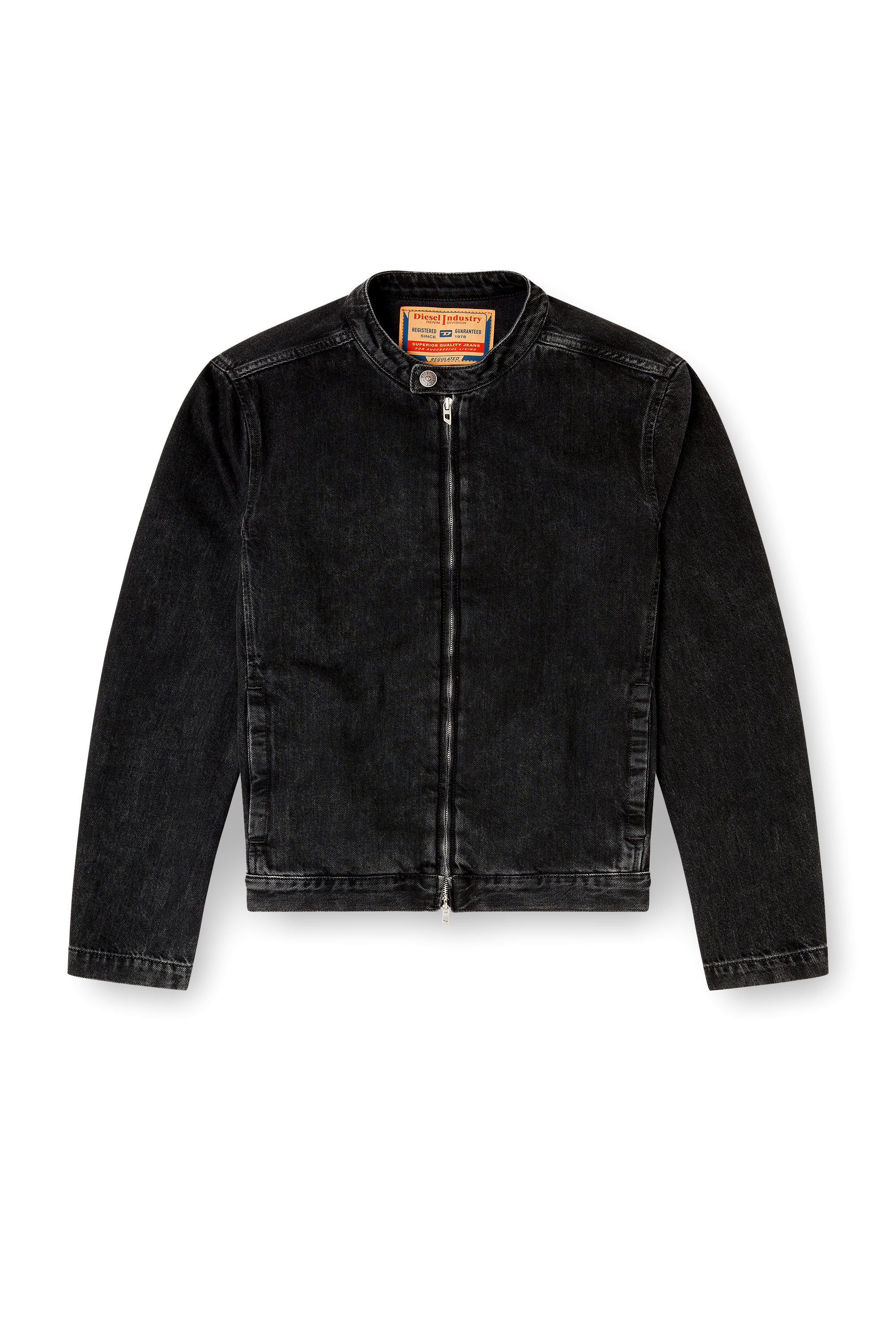 Diesel - D-GLORY, Chaqueta biker de denim con lavado oscuro Hombre in Negro - 3