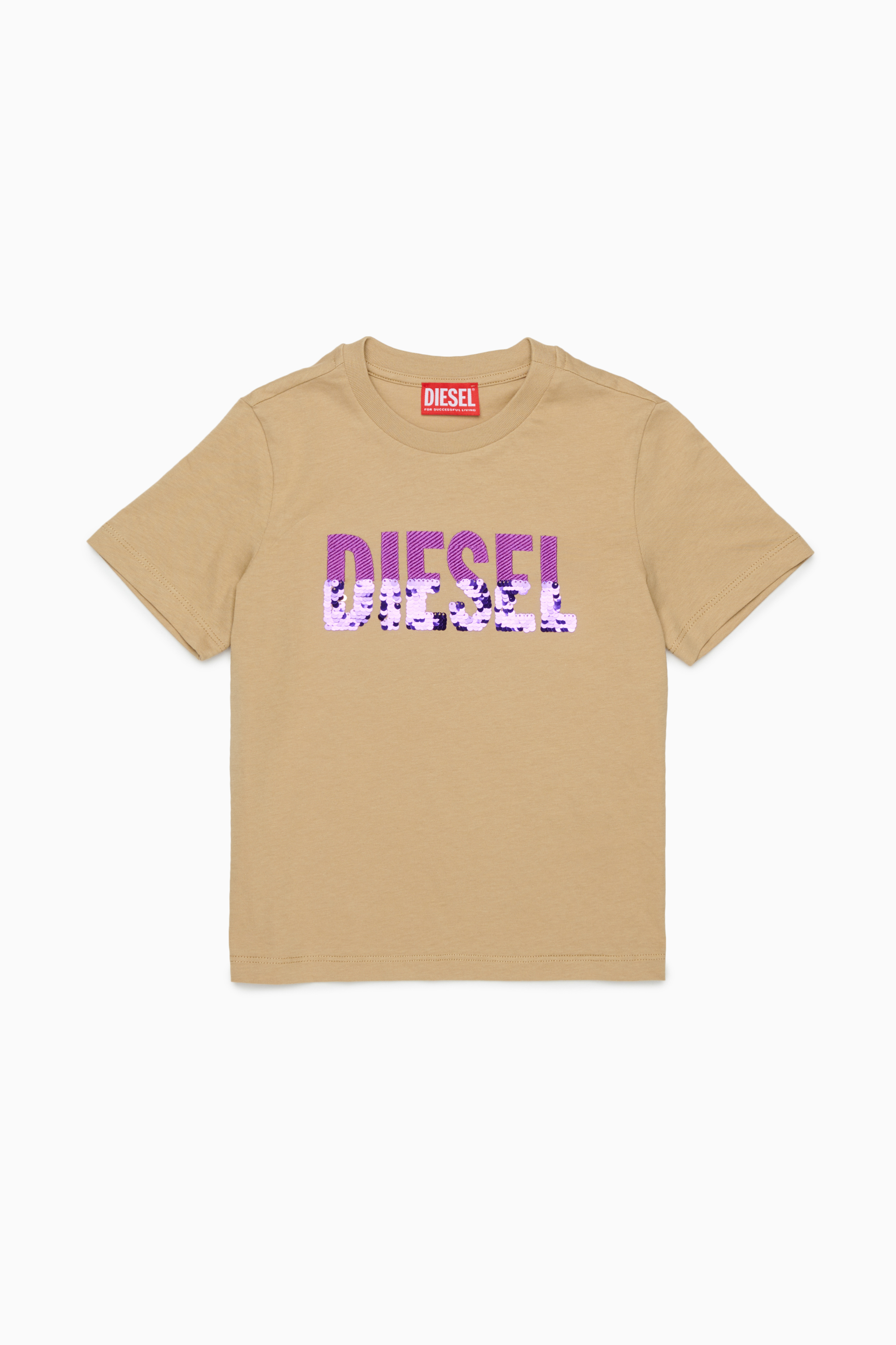 Diesel - TPALLY, Camiseta de algod&oacute;n con logo de lentejuelas Mujer in Marr&oacute;n - 1