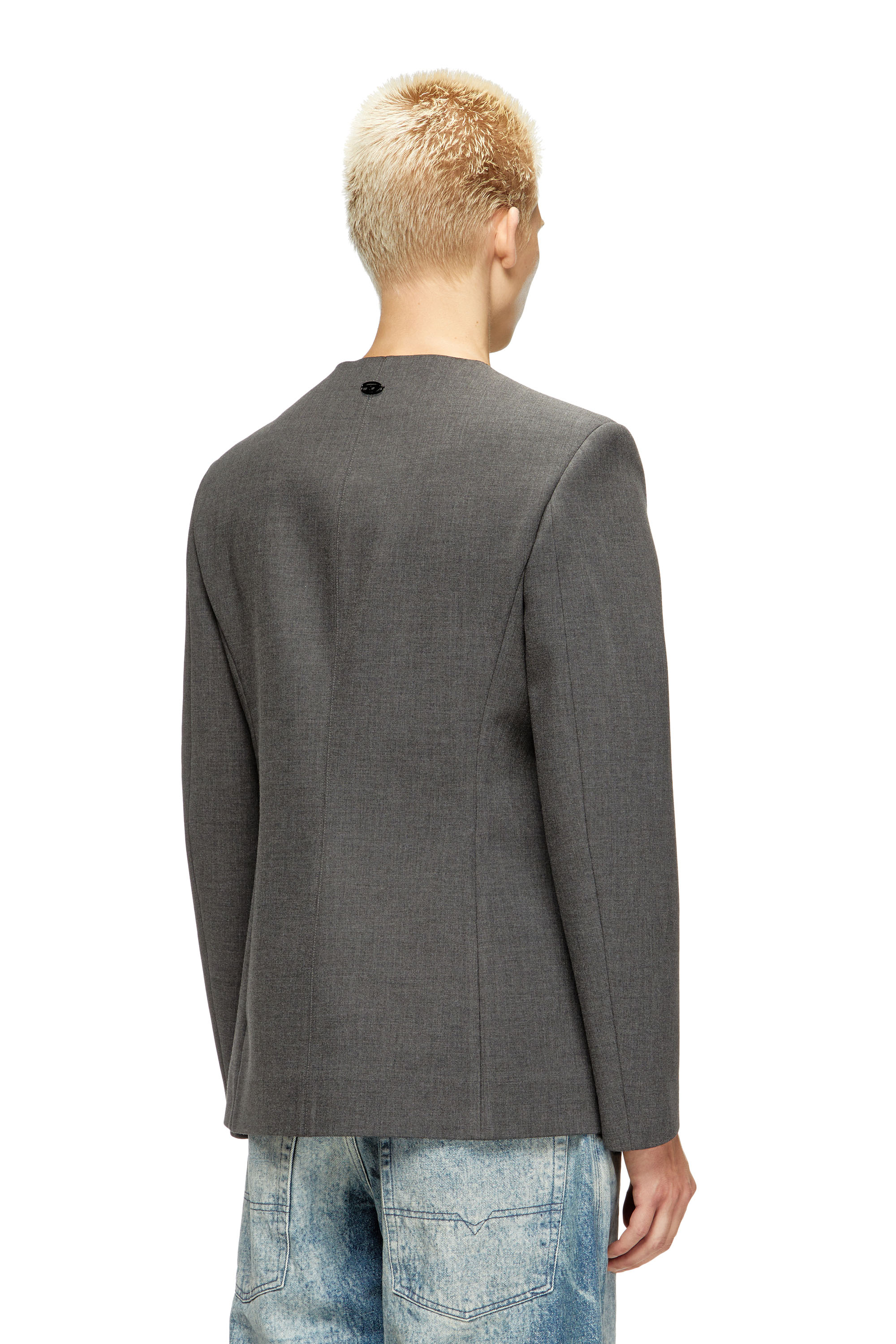 Diesel - J-CESAR-NEO, Chaqueta sin cuello en tejido de neopreno adherido Hombre in Gris - 4