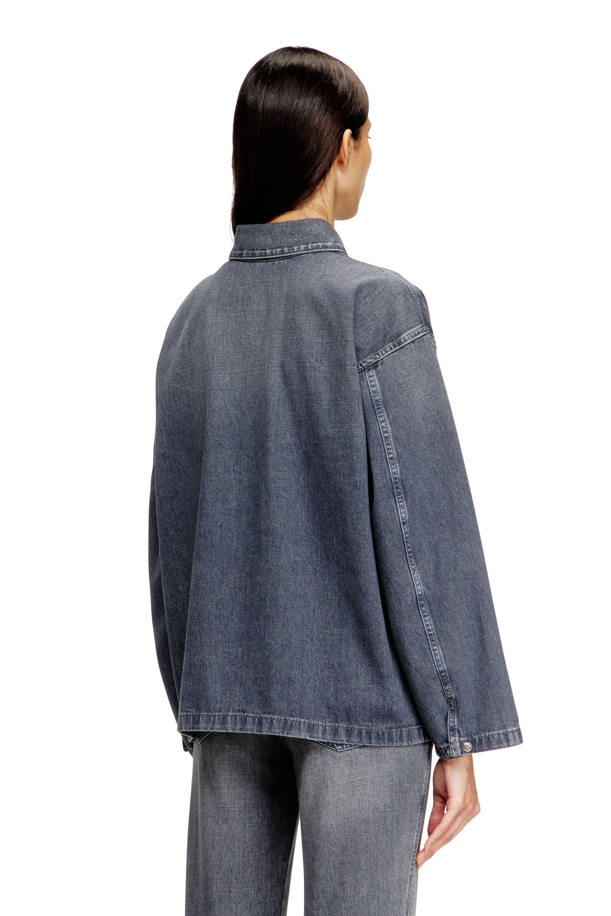 Diesel - DE-PRISS, Top Henley en denim con efecto suciedad Mujer in Gris - 4