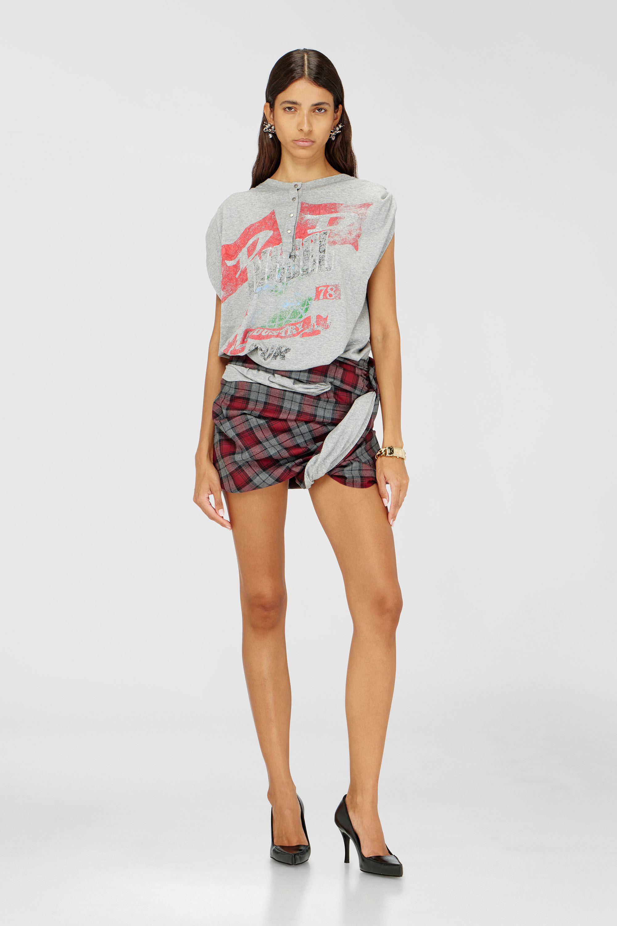 Diesel - J-VOXA-CHECK, Mono corto de punto y lana a cuadros Mujer in Multicolor - 3