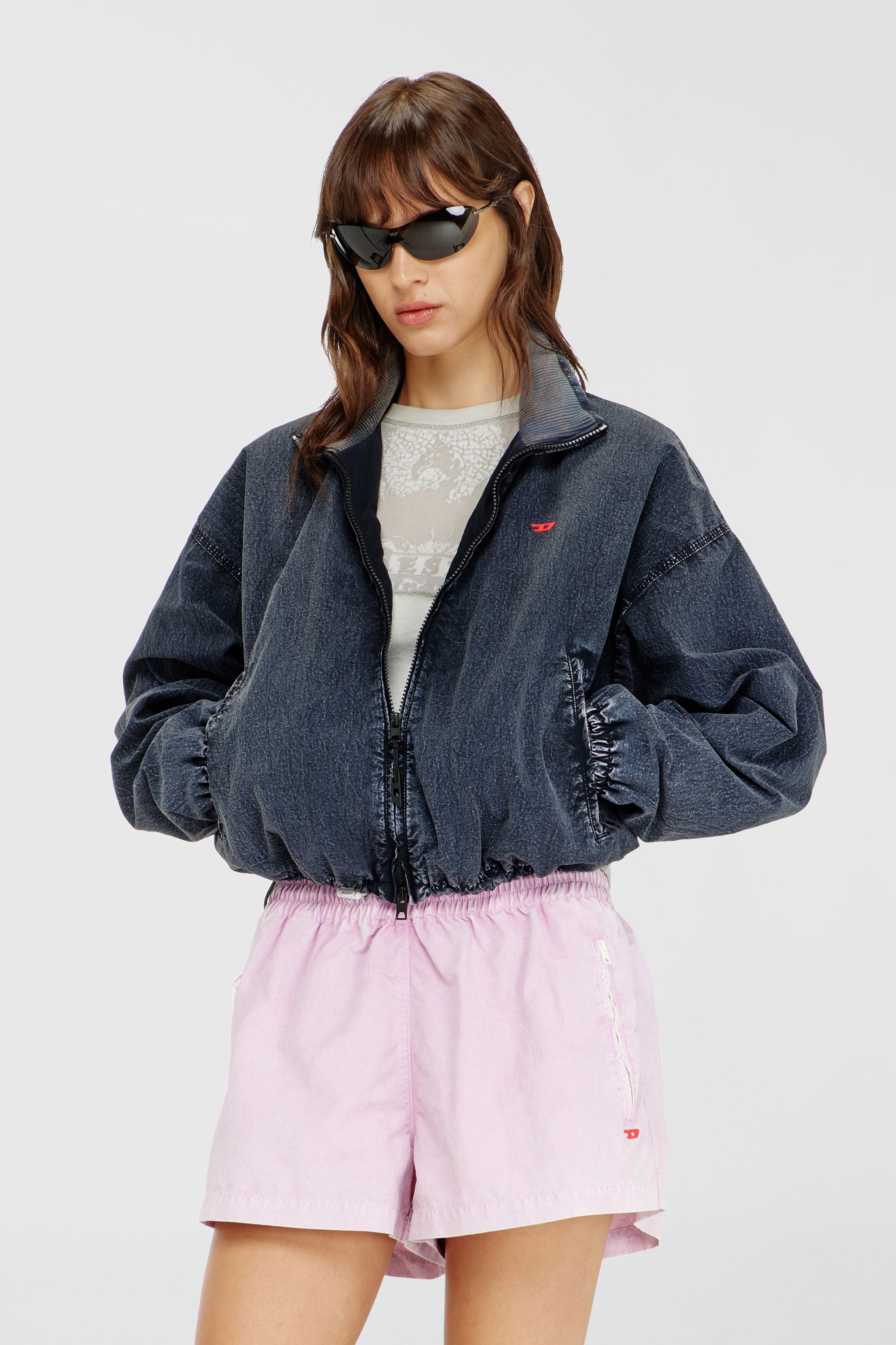Diesel - G-LEAMER, Chaqueta cortavientos en taslan acid-wash Mujer in Azul marino - 3