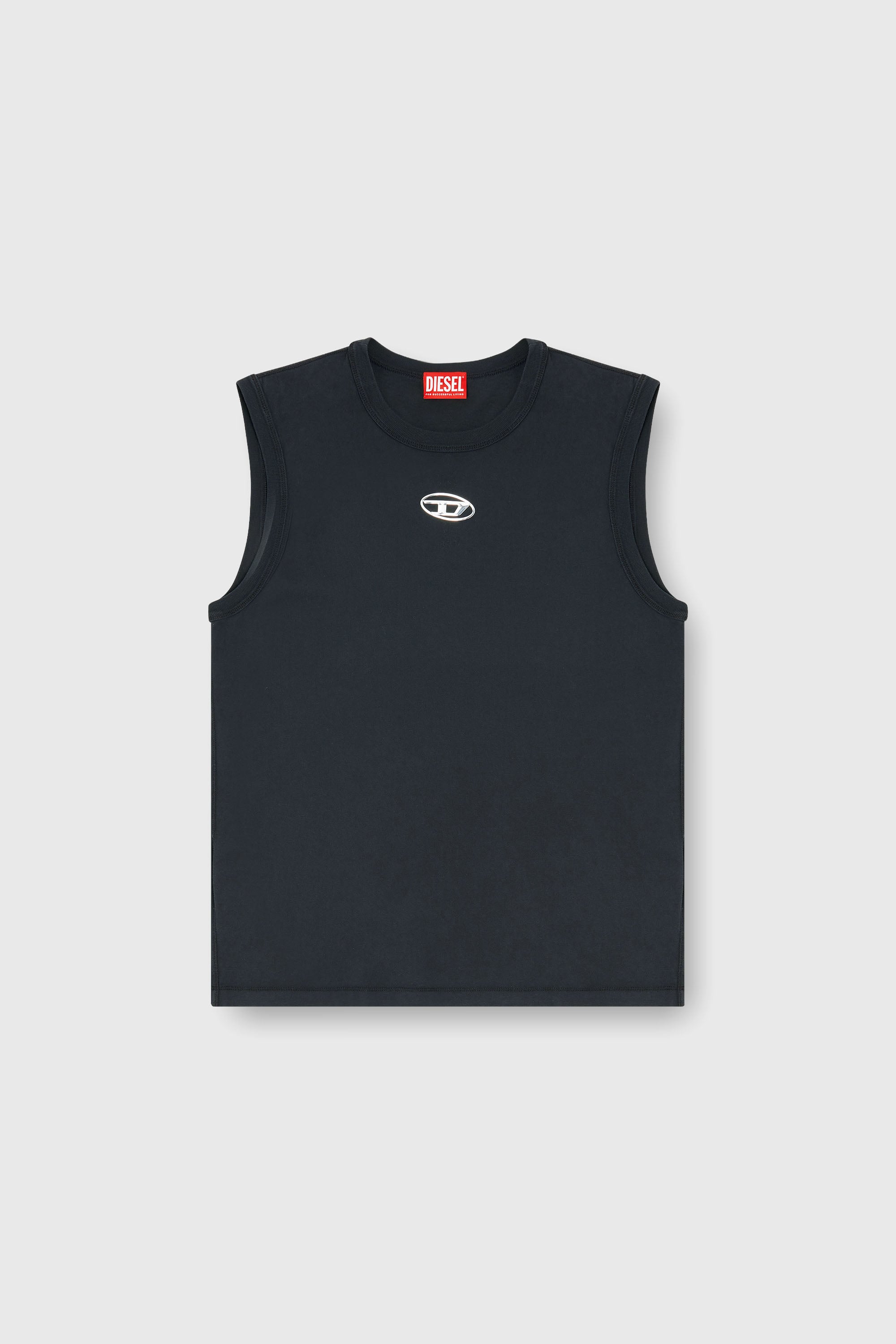 Diesel - T-BISCO-IOD, Camiseta de tirantes de algod&oacute;n sin mangas con Oval D met&aacute;lico Hombre in Negro - 2