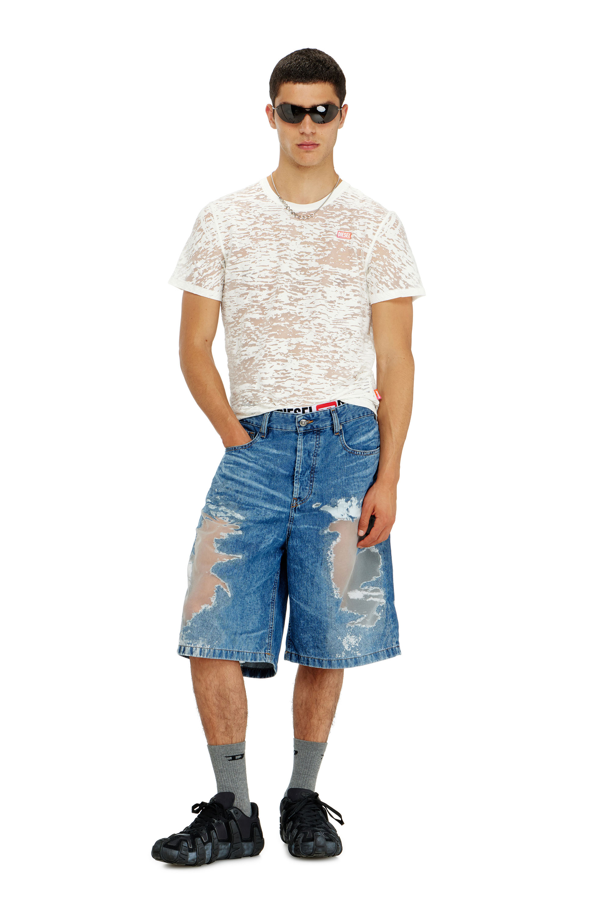 Diesel - PR-T-NOTS-MATI-R, Camiseta de jersey all-over devor&eacute; Unisex in Blanco - 4