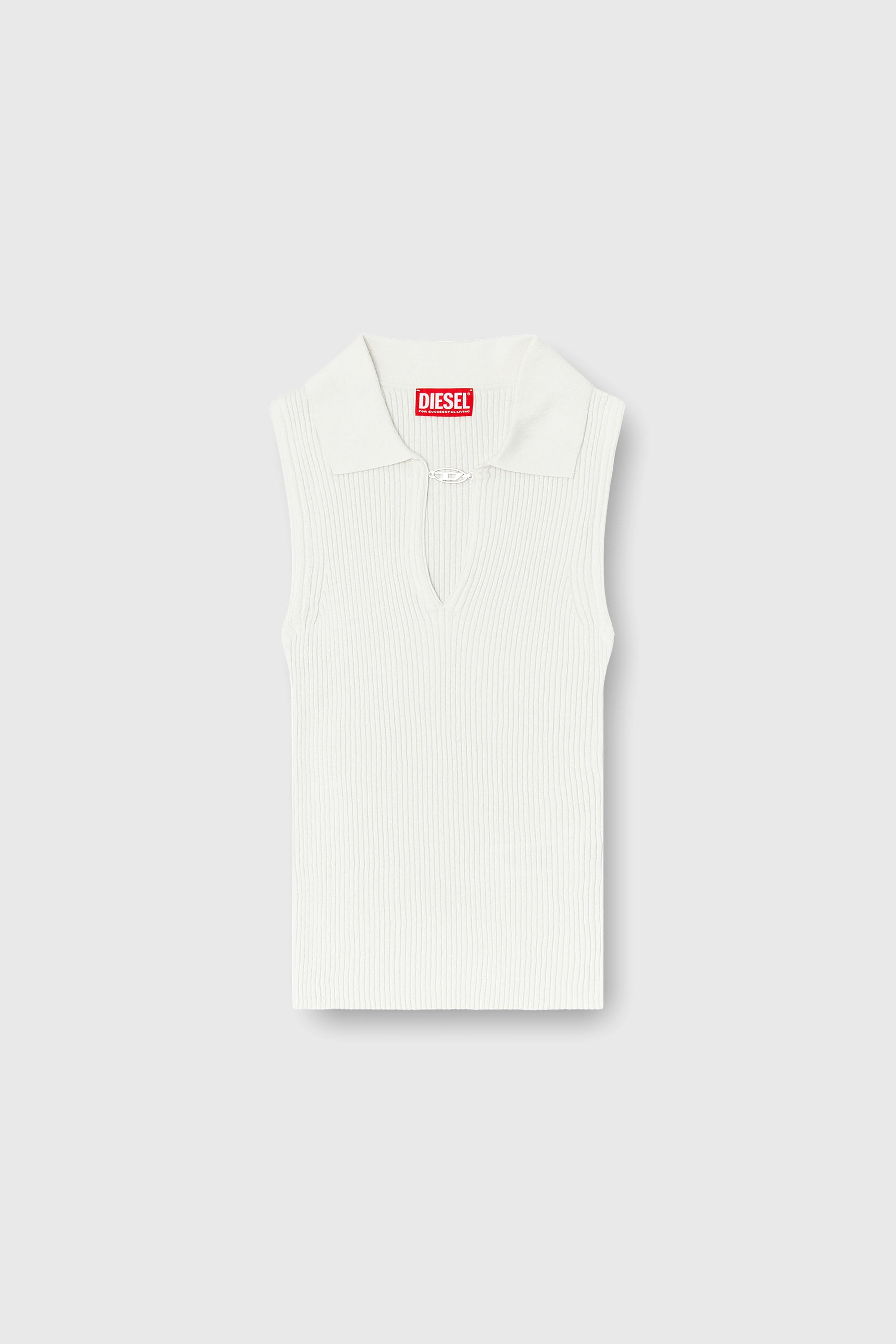Diesel - M-LILITA, Top tipo polo sin mangas de punto acanalado en mezcla de seda Mujer in Blanco - 2