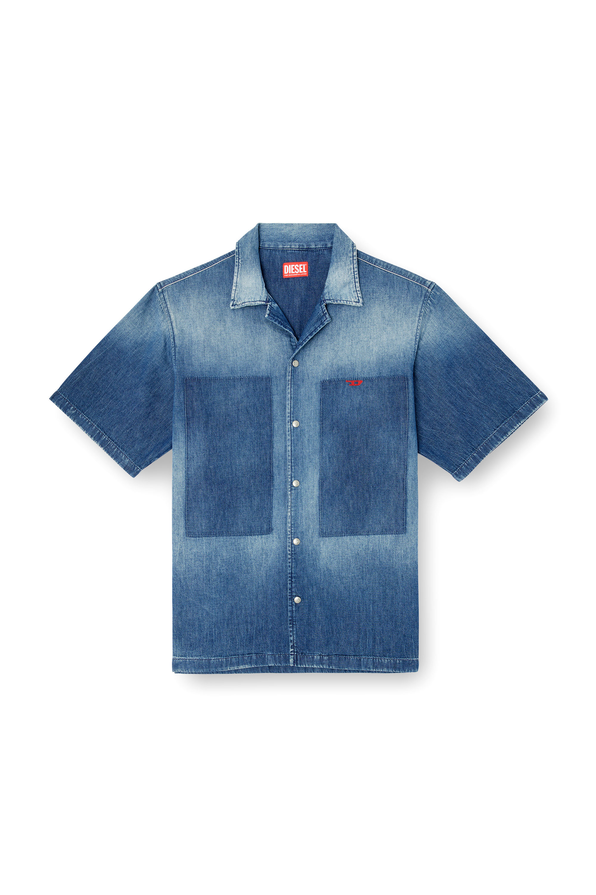 Diesel - D-NABIL-D, Camisa de bolos en denim con efecto de contraste Hombre in Azul marino - 2