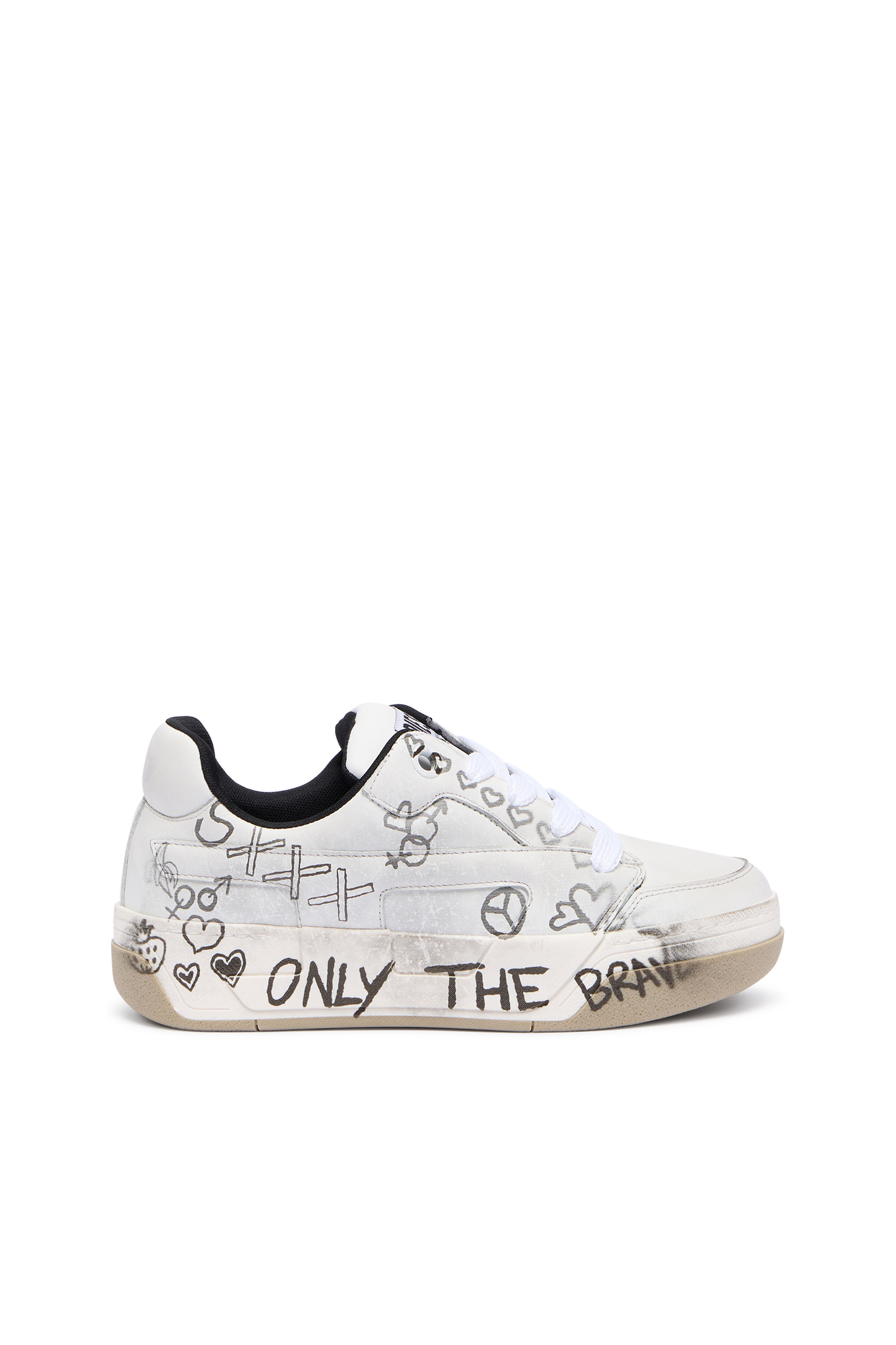 Diesel - S-D-OLLIE LOW W, D-Ollie-Zapatillas de cuero con estampado de grafiti Mujer in Blanco - 1