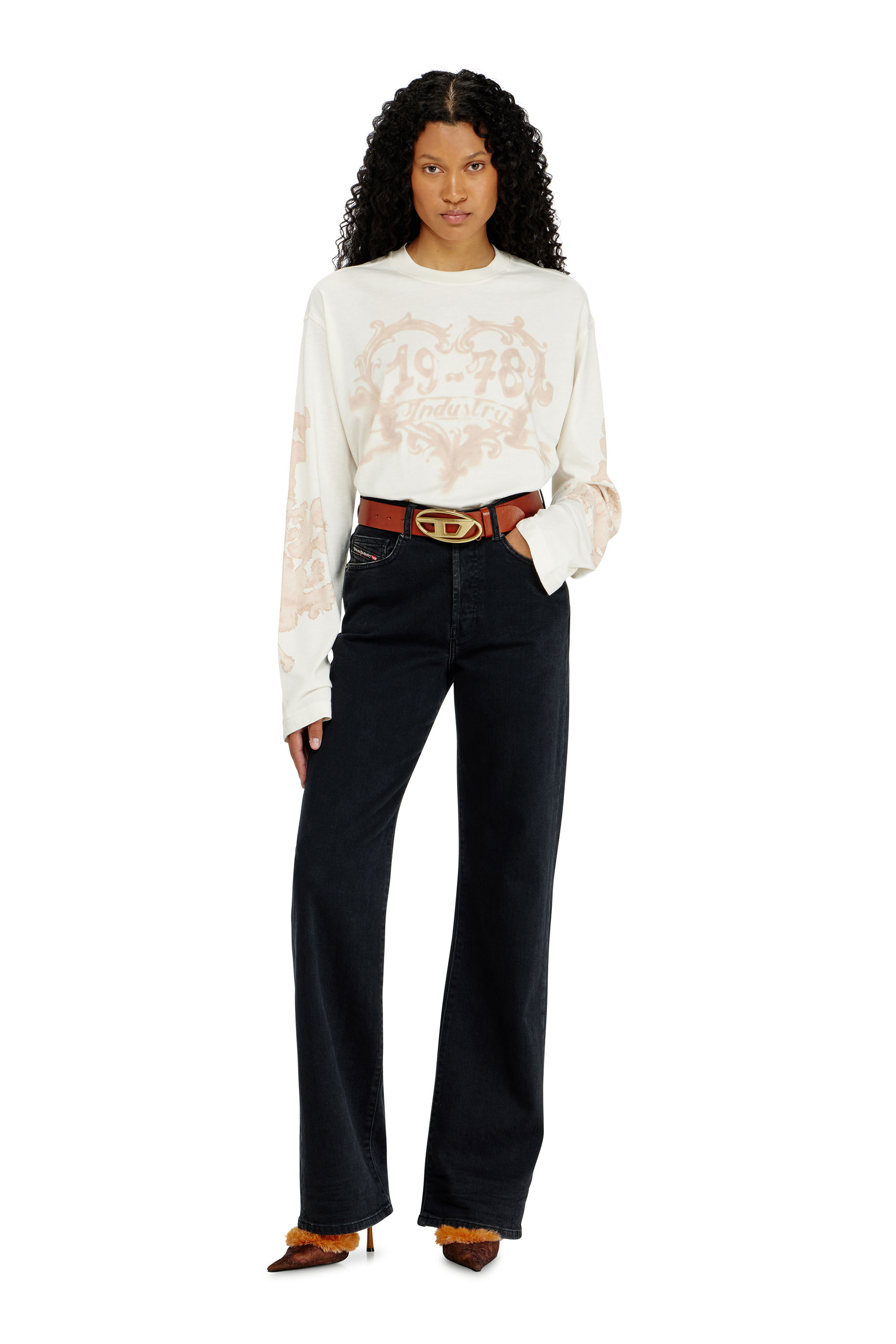 Diesel - T-HILARY-LS-AA1, Camiseta de manga larga de algod&oacute;n con estampado gr&aacute;fico Mujer in Blanco - 2