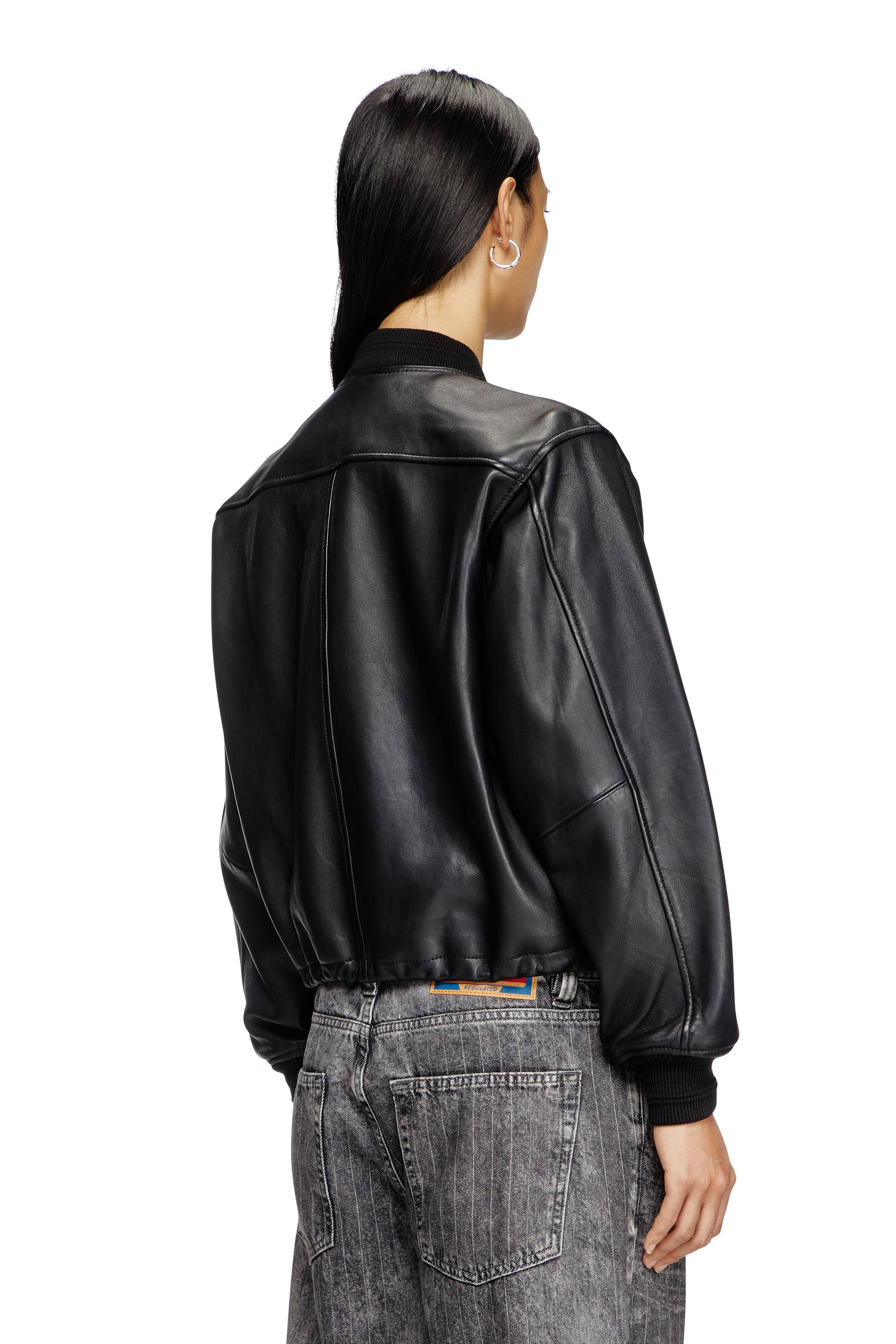 Diesel - L-ILYAN, Chaqueta bomber de cuero Mujer in Negro - 4