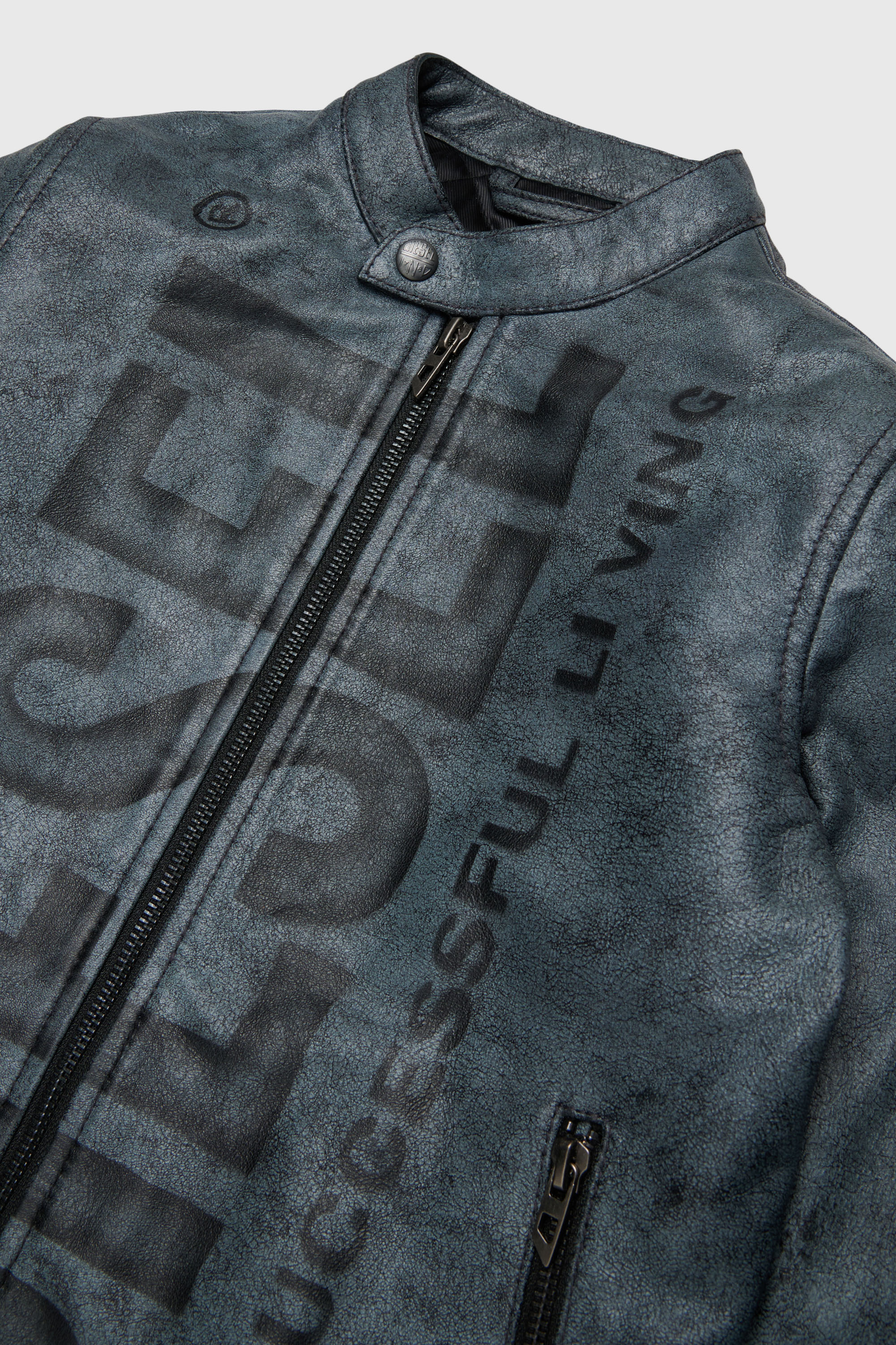 Diesel - JLEVERT, Chaqueta biker de piel con maxi logo Hombre in Negro - 3