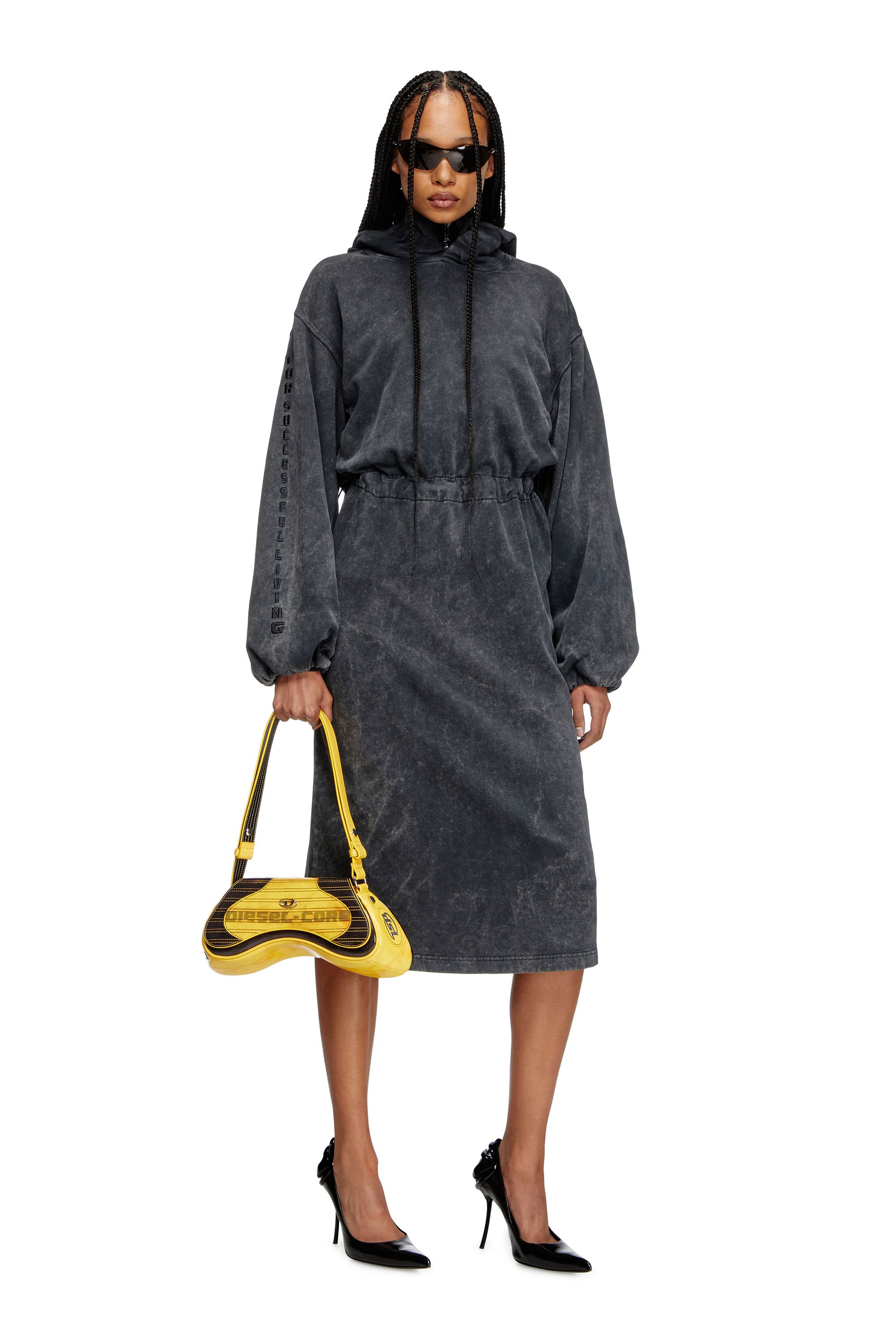 Diesel - D-QUIND, Woman's Balloon-shaped hooded midi dress in Dark grey - 3