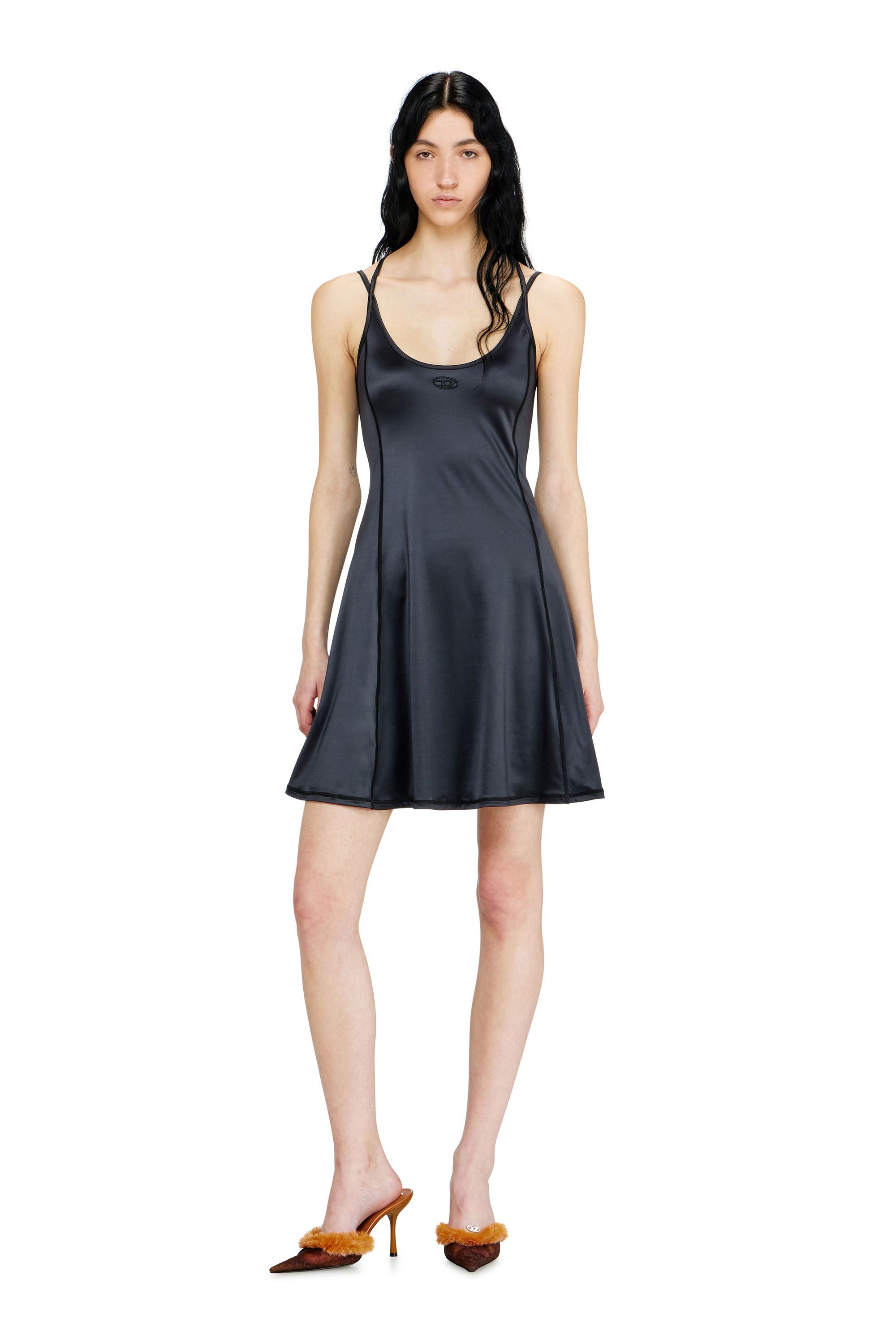 Diesel - D-IMMY, Vestido mini fluido con tirantes dobles Mujer in Negro - 3