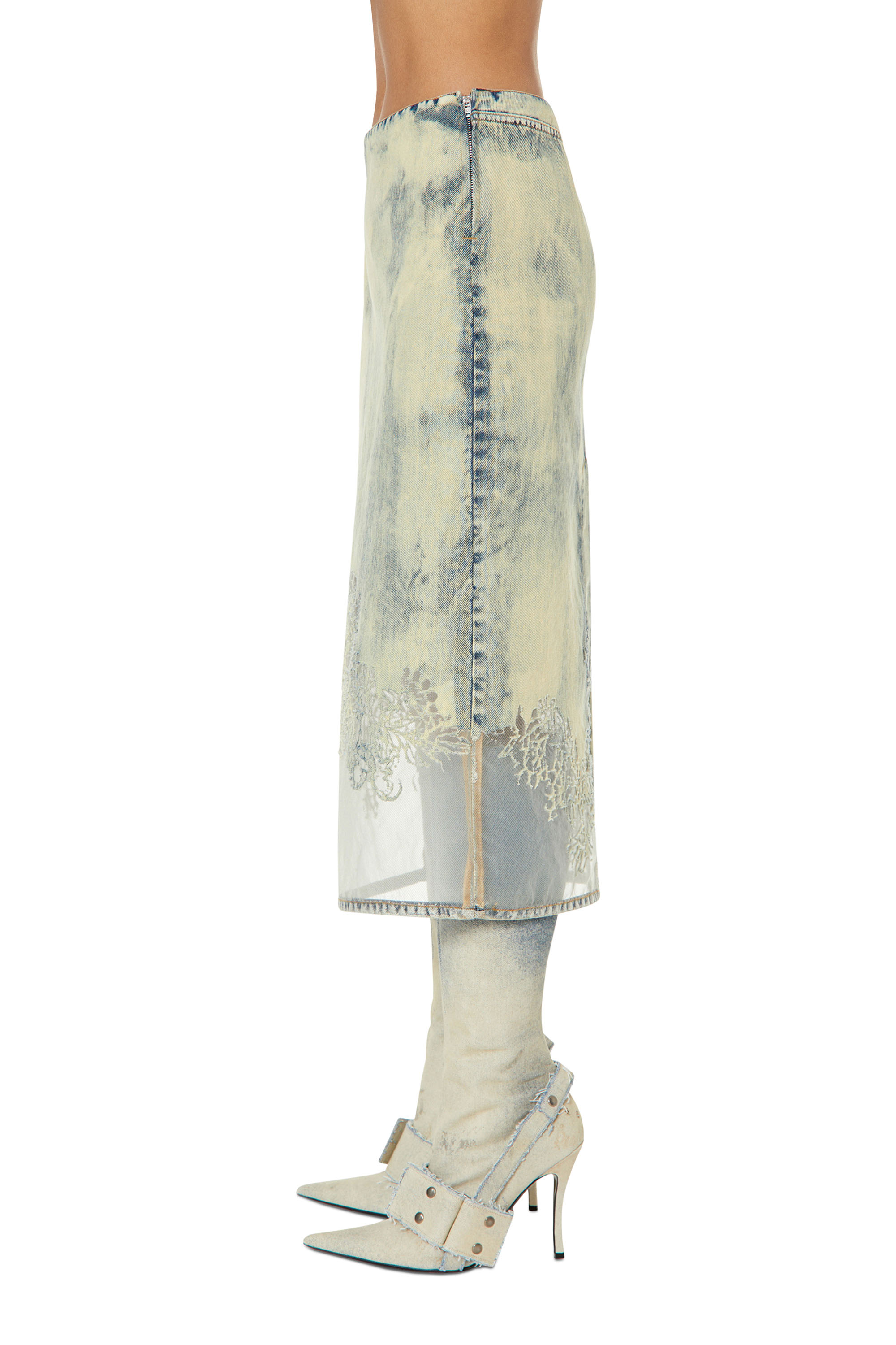 Diesel - DE-PRA-FSC, Woman's Midi skirt in lace denim in Light Blue - 5