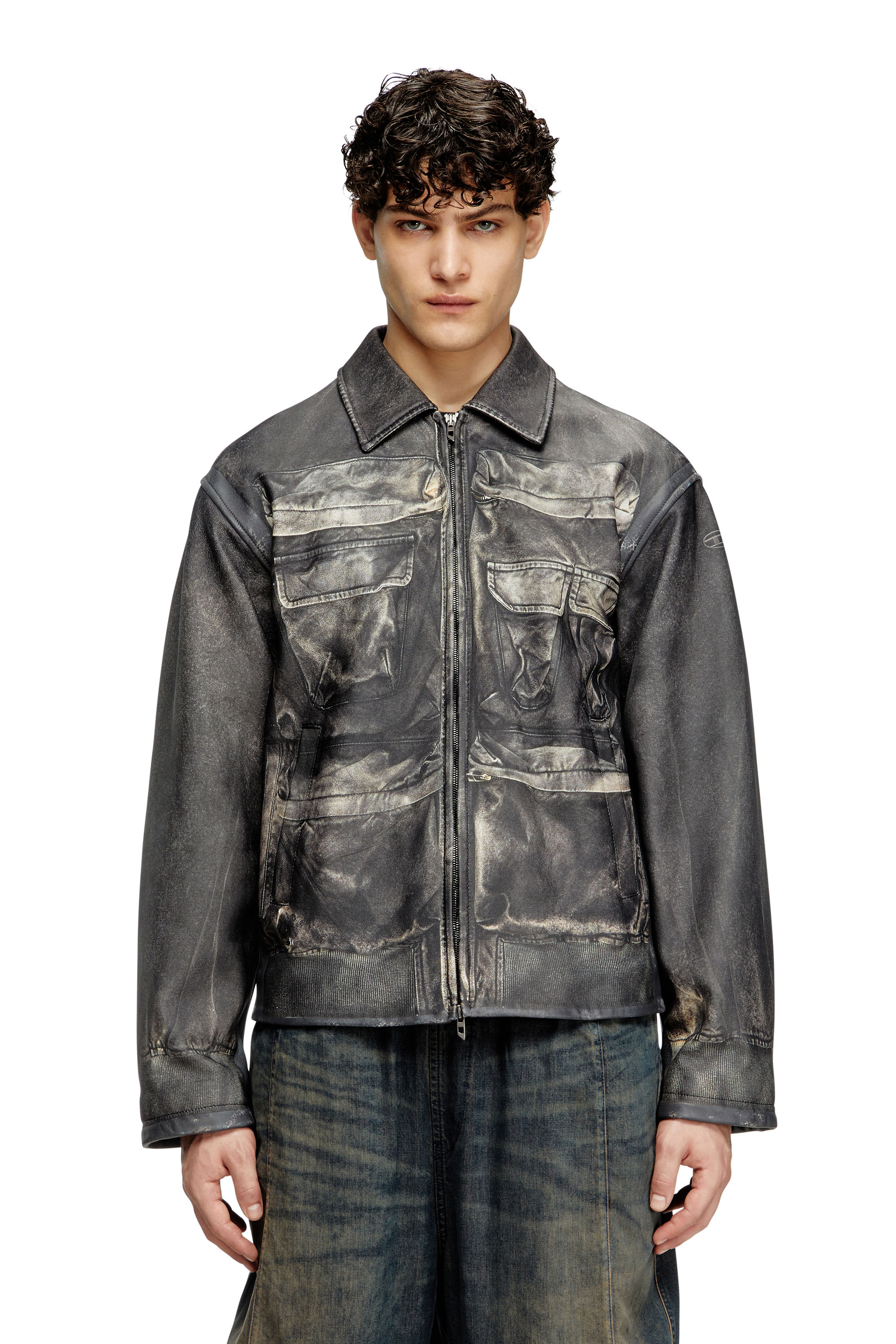 Diesel - L-MAYER, Chaqueta de cuero con bolsillos trampantojo Hombre in Negro - 3