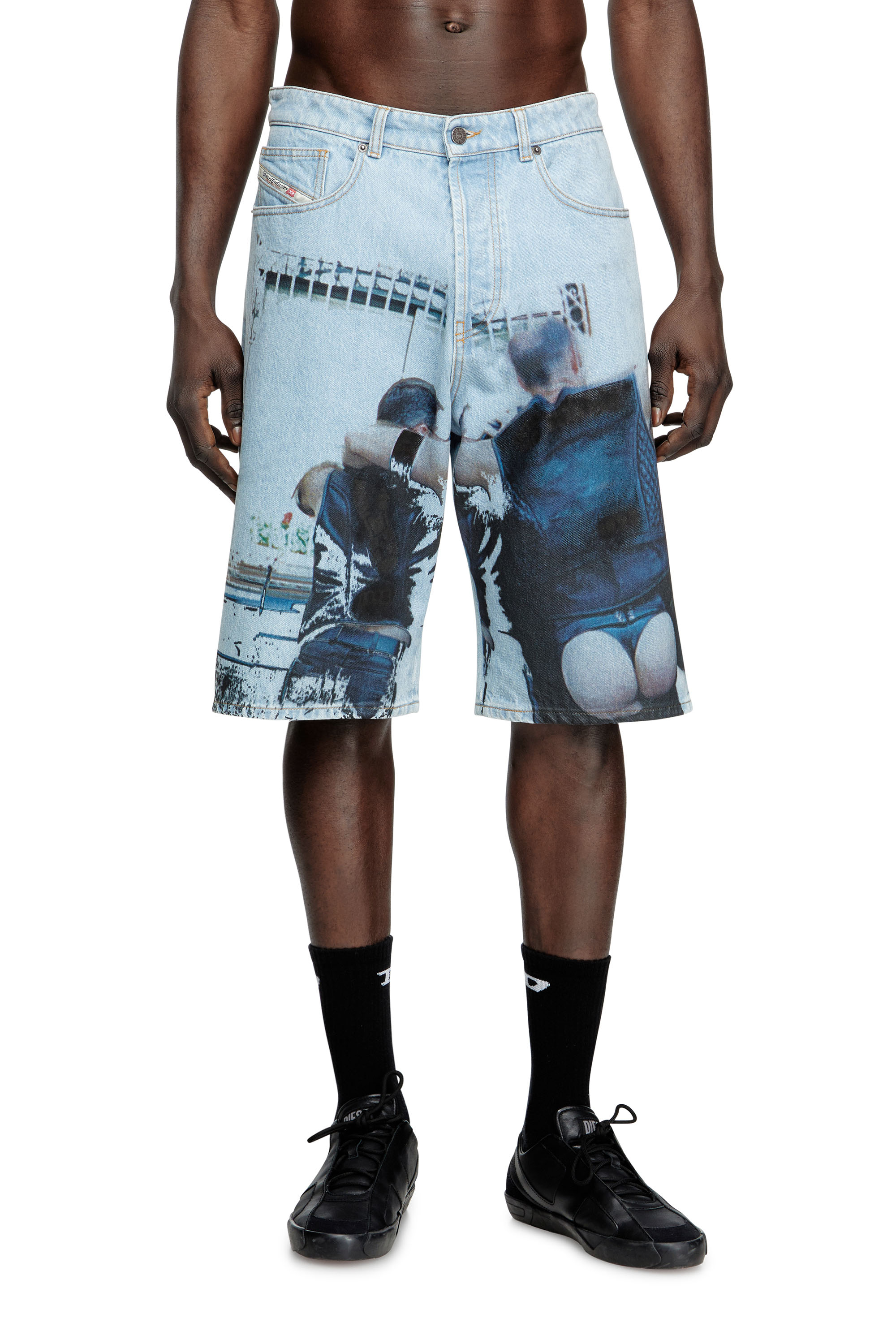 Diesel - PR-D-RIXFORD-S, Pantalones cortos de denim con estampado desteñido Unisex in Azul marino - 1