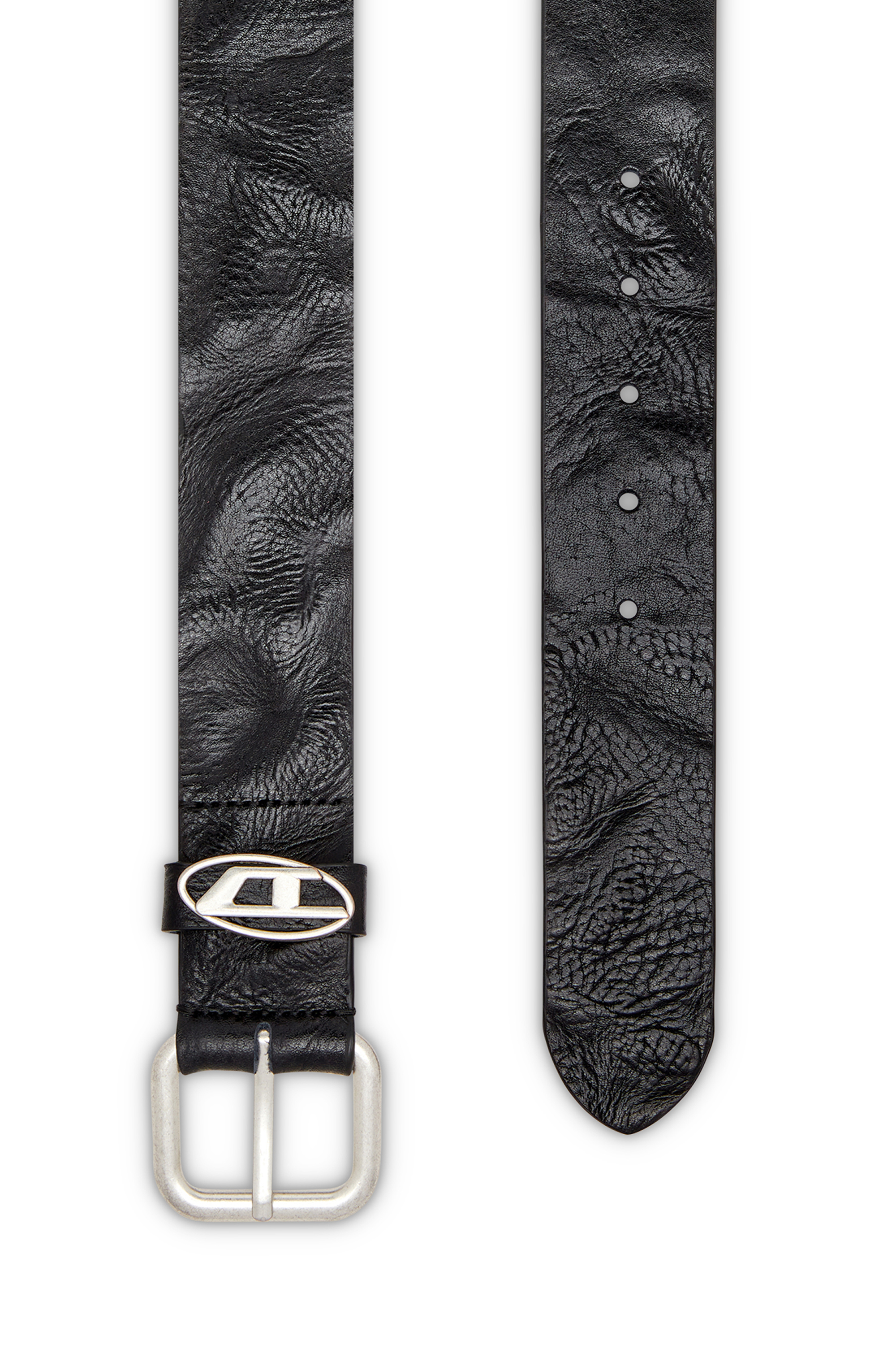 Diesel - B-1DR OVAL D LOOP, Cinturón de cuero arrugado con una placa con el logotipo Unisex in Negro - 2